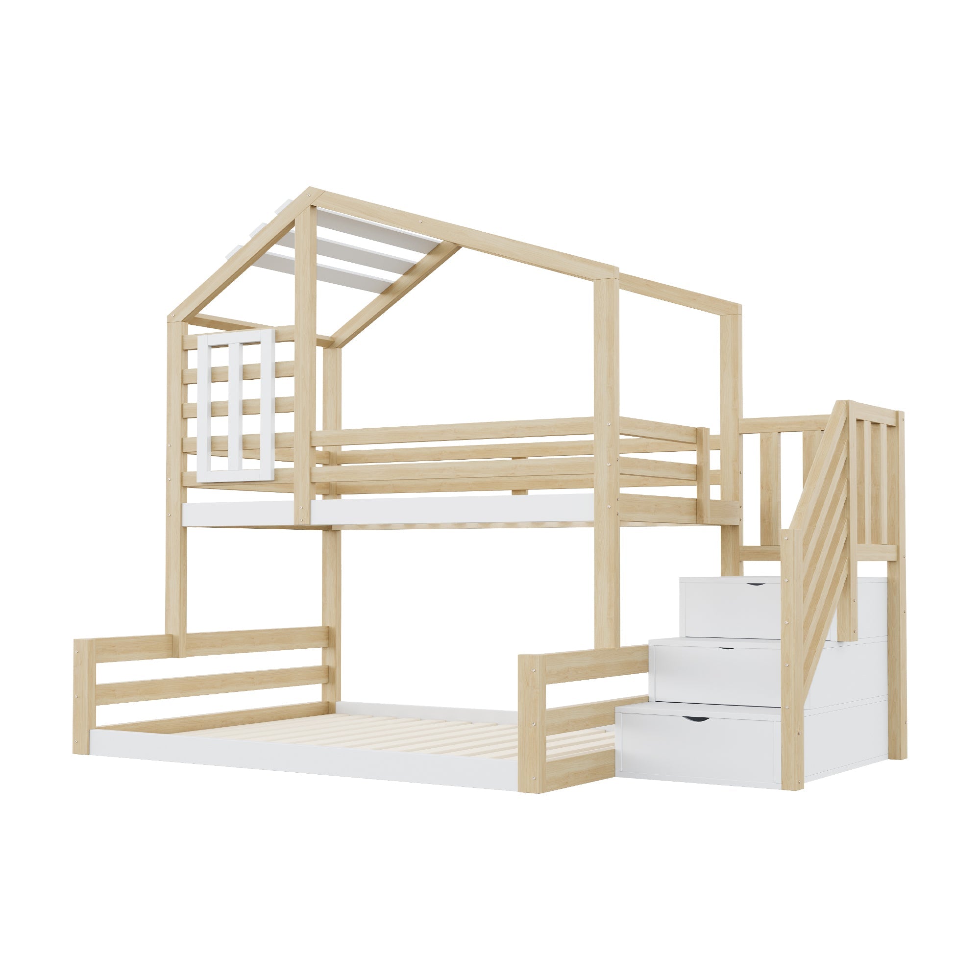 Logidon stapelbed 90x200 cm natuurlijk grenenhouten raamrailing
