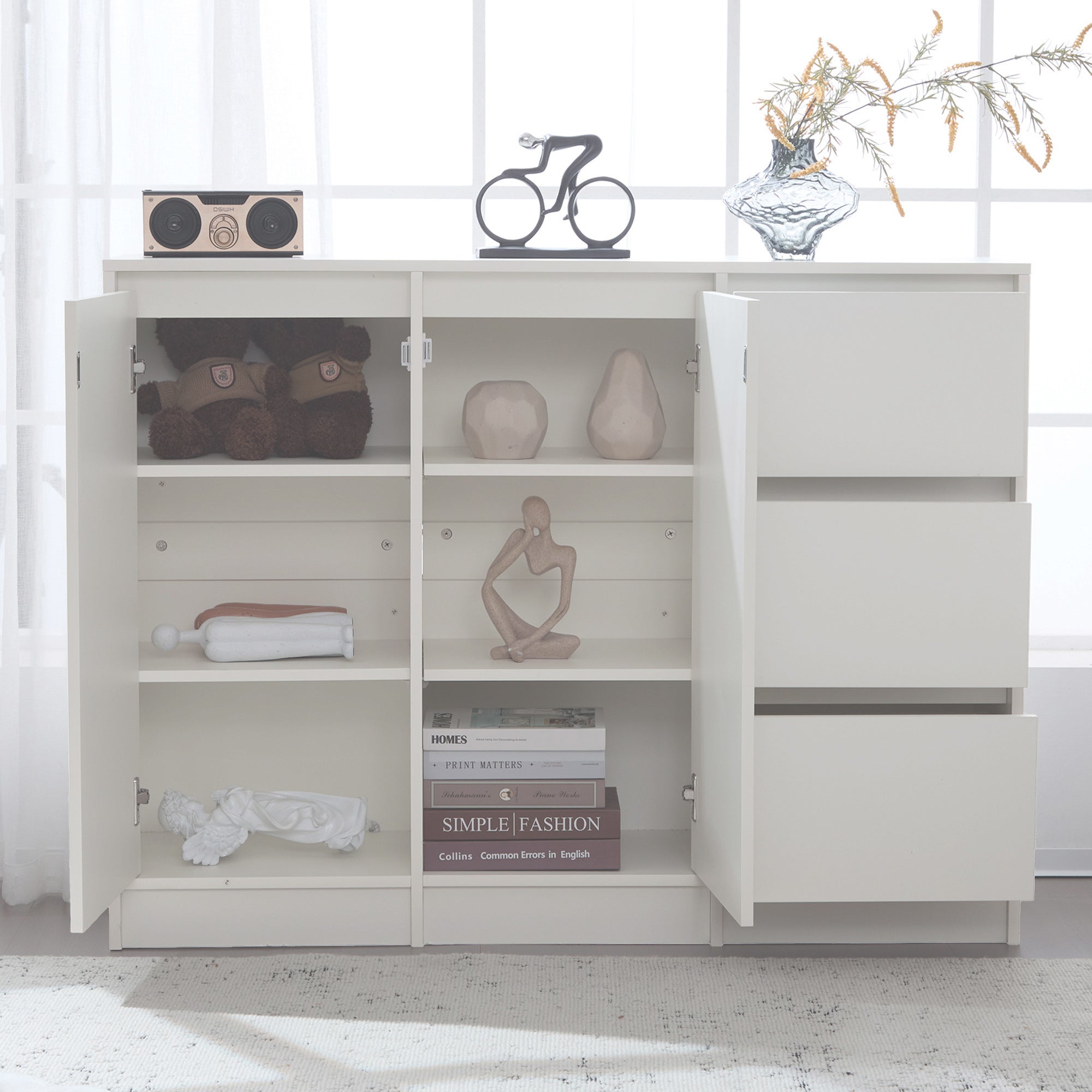 Logidon Modern Sideboard White 120x90x35 cm 2 Doors 3 Drawers