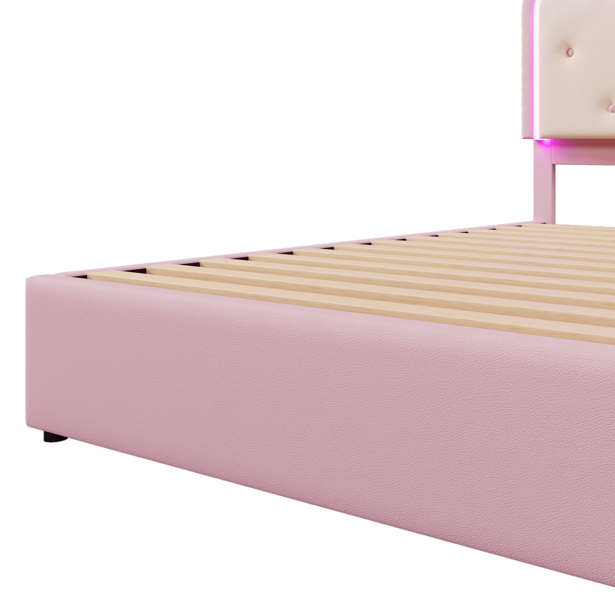 Logidon gestoffeerd bed 140x200 roze met lattenbodem LED-verlichting