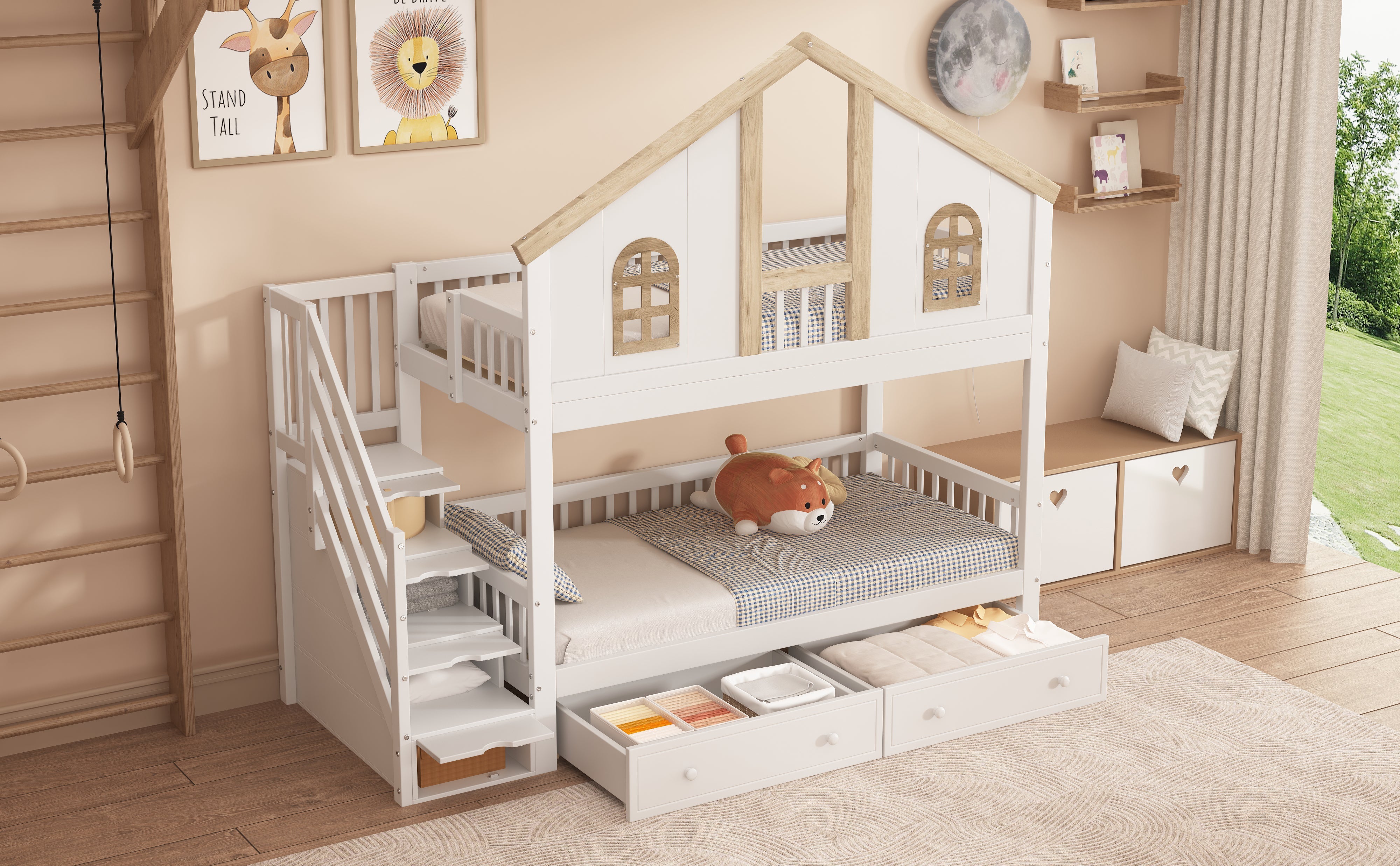 Logidon stapelbed kinderbed wit naturel 90x200 cm met raam