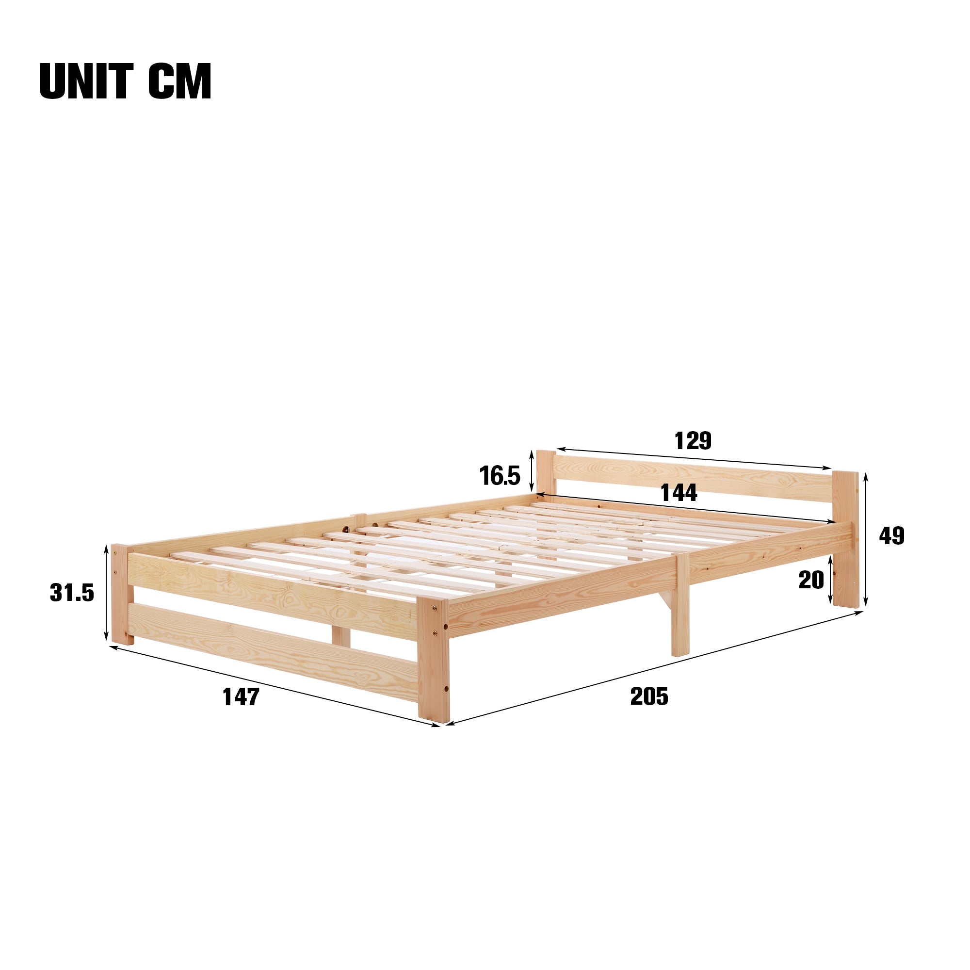 Logidon massief houten futonbed 200x140 cm naturel met lattenhoofdeinde