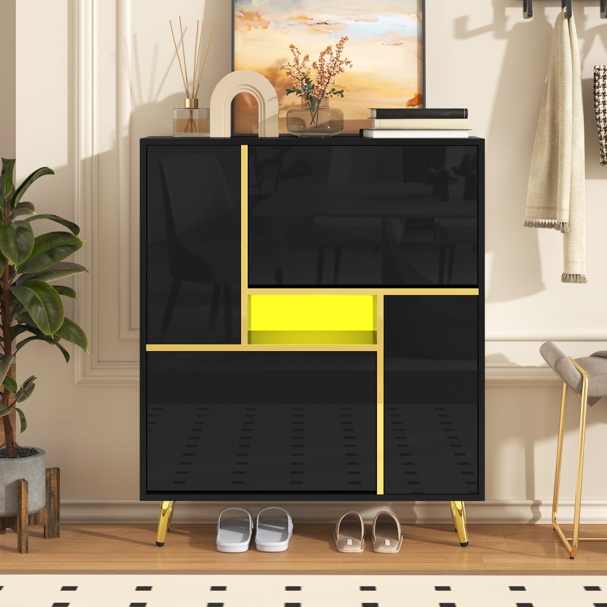Logidon Moderne Schoenenkast Zwart Hoogglans LED 80x25x96 cm