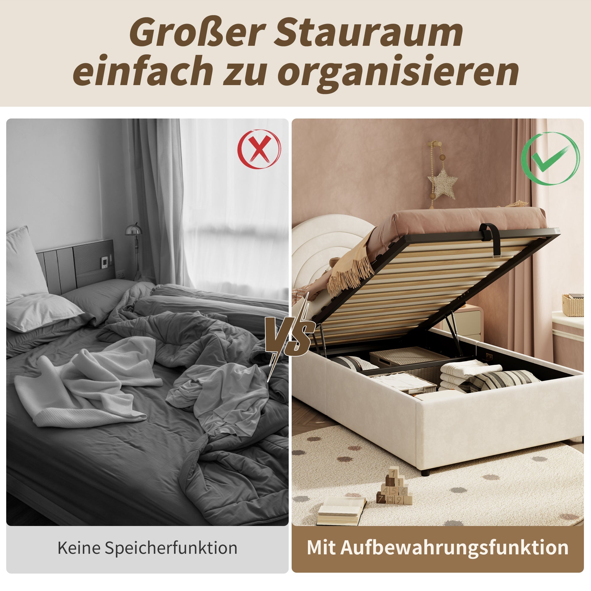 Logidon gestoffeerd bed 90x200 beige fluweel met lattenbodem