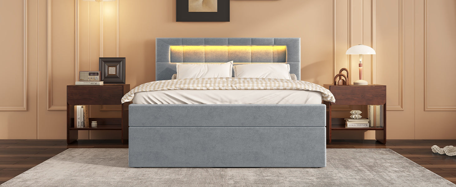 Logidon flat bed 90x200 velvet gray ambient light headboard