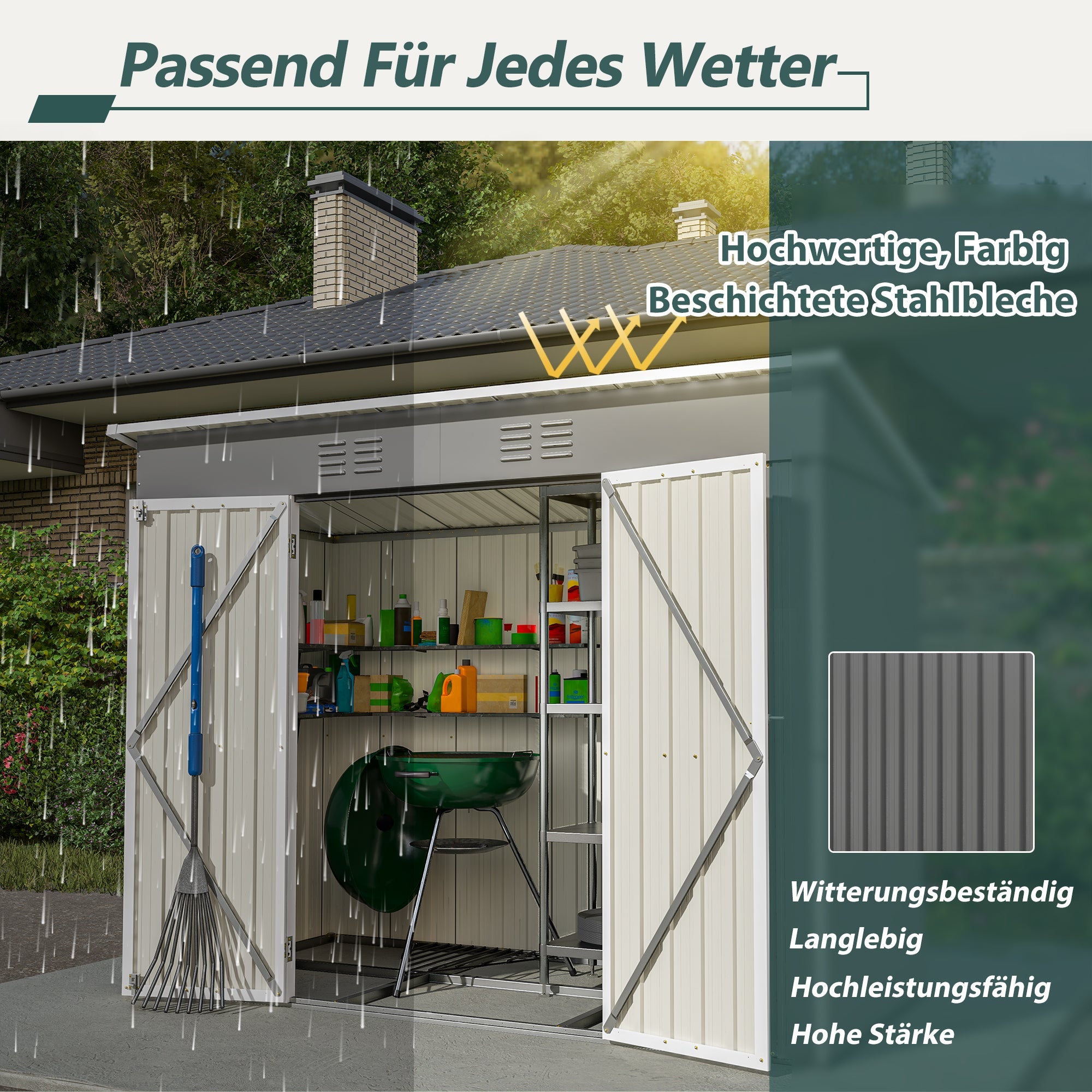 Logidon 8x4 Ft metalen gereedschapsschuur grijs met fundering weerbestendig