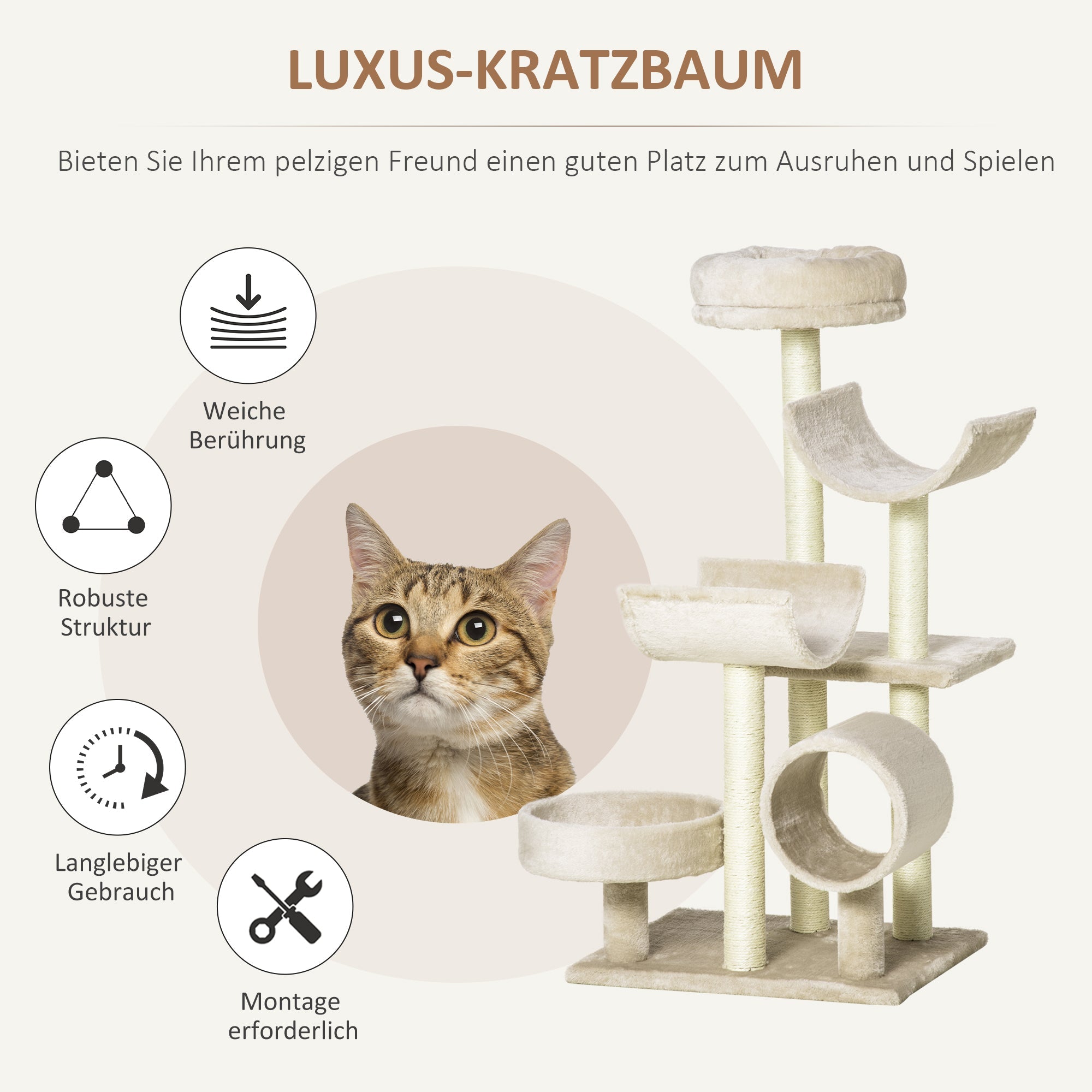 Logidon Cat Scratching Post Beige Climbing Paradise With Tunnel 105 cm
