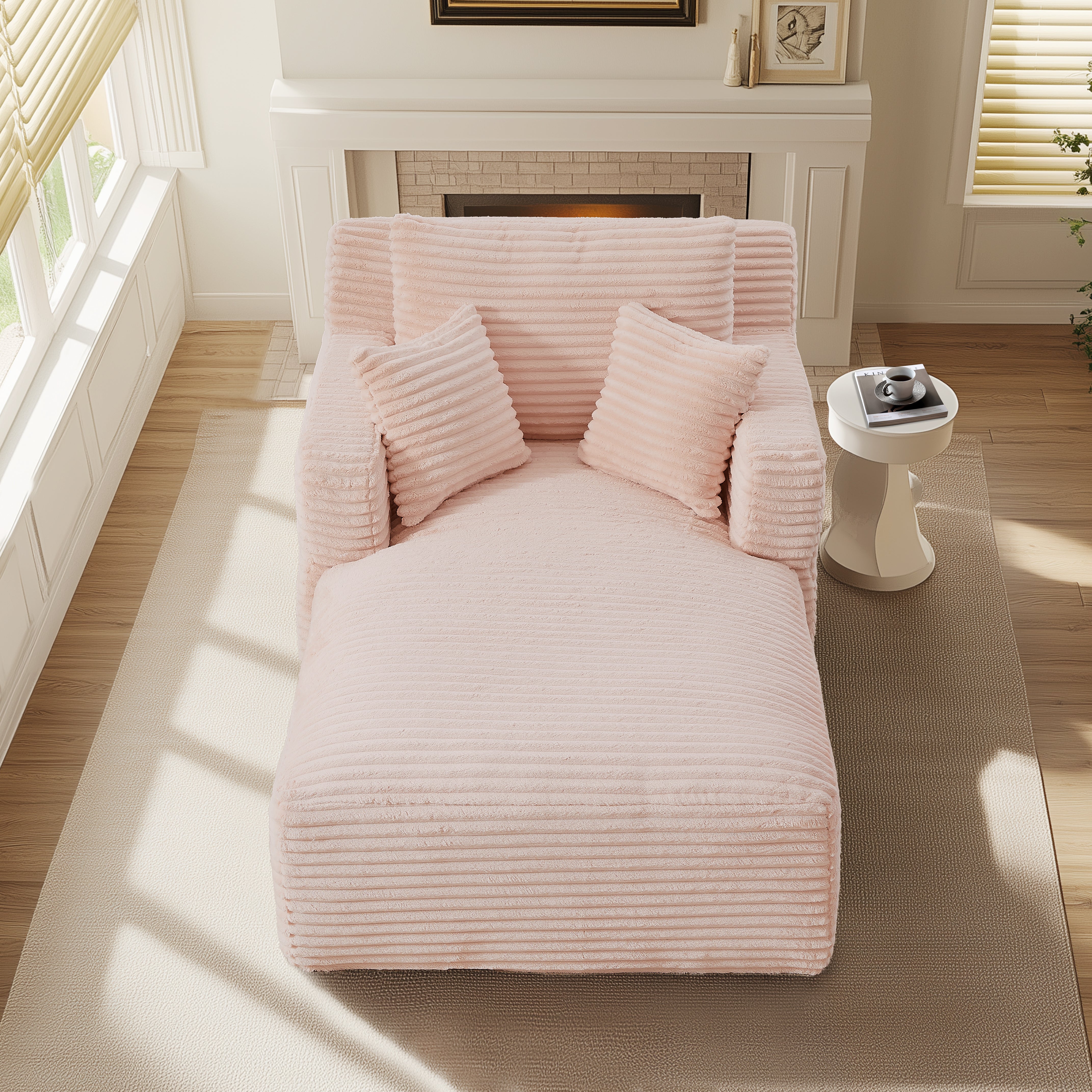 Logidon Chaise Longue Bench Roze Velvet Cord Sofa Bed No Assembly