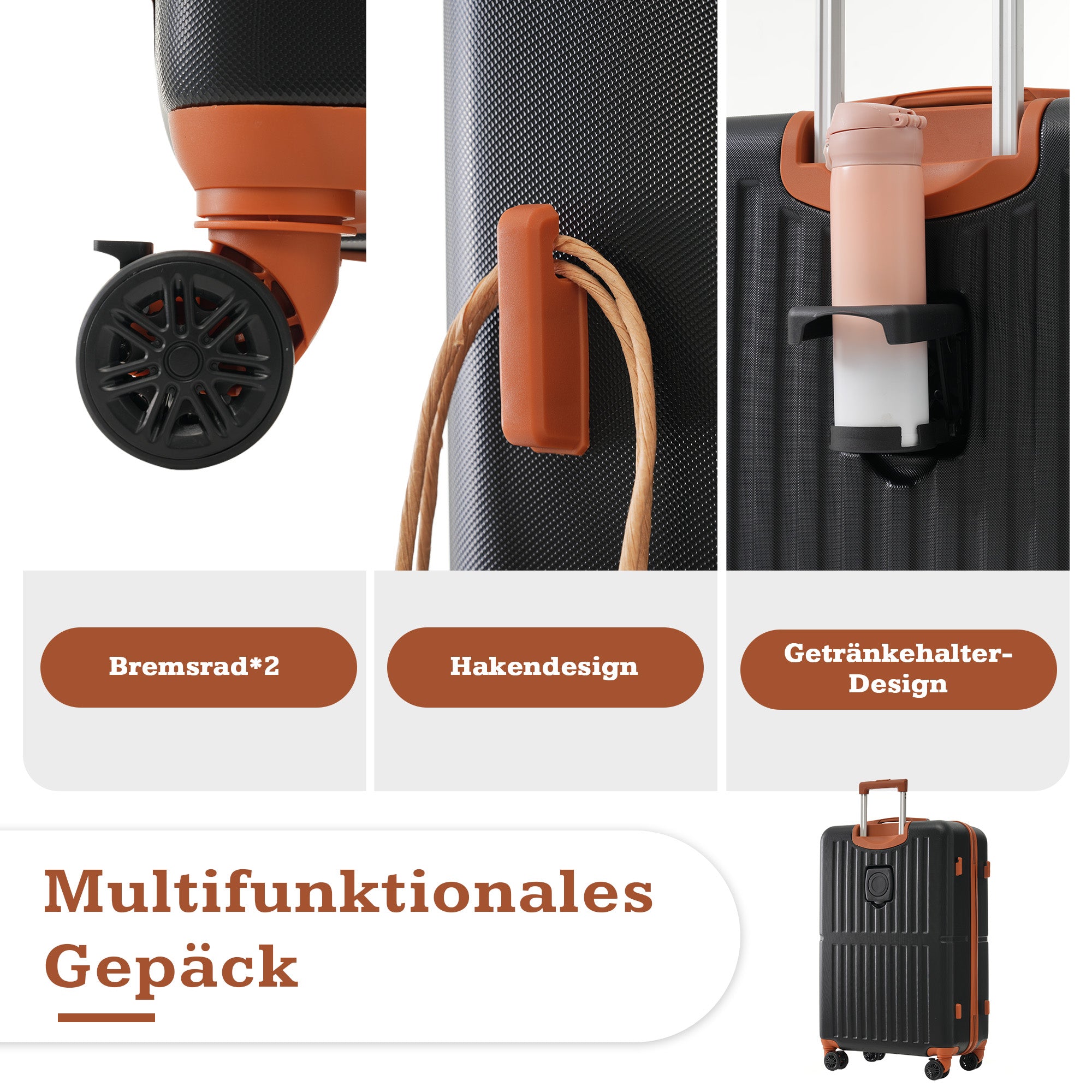 Logidon kofferset M L XL zwart bruin USB poort TSA slot 4 wielen