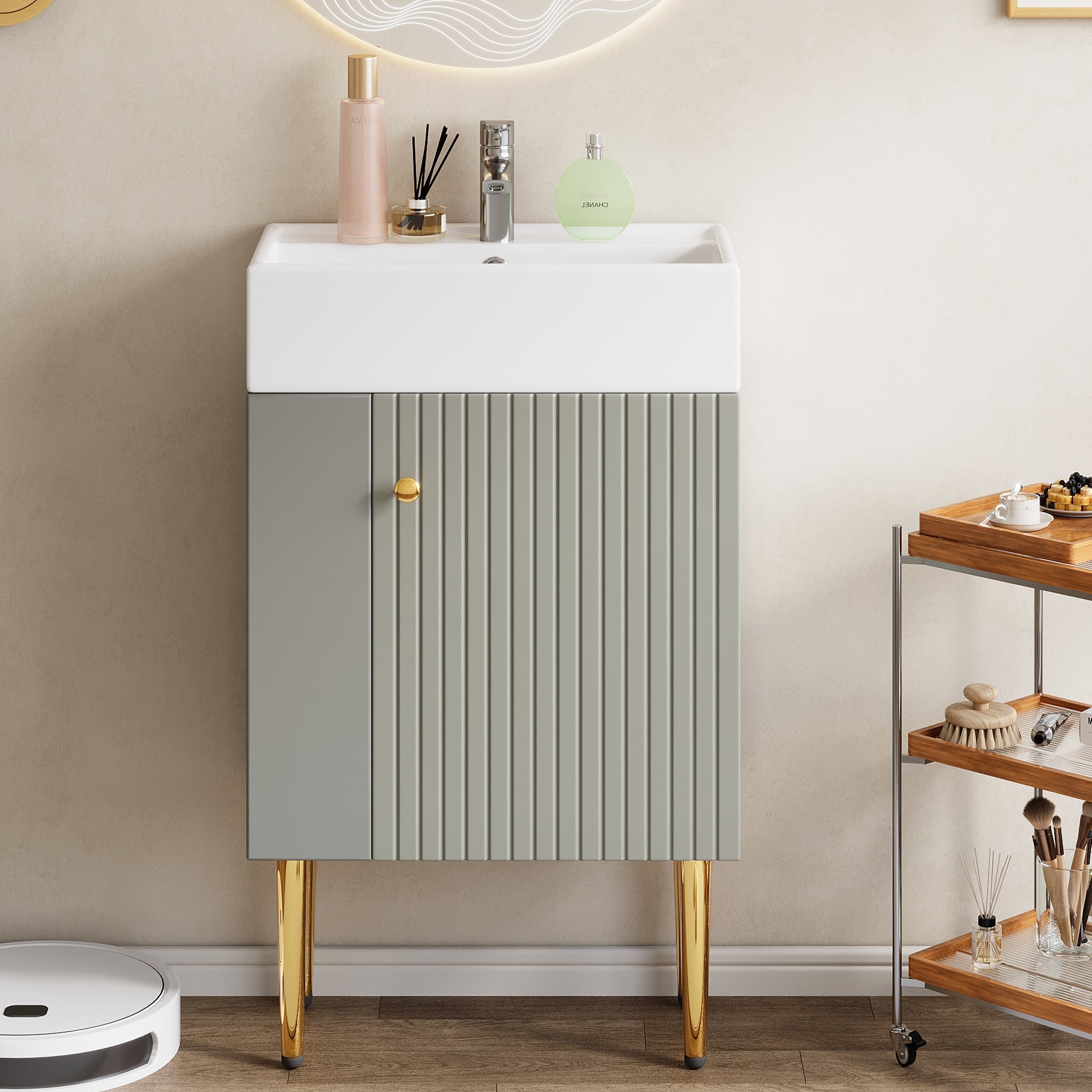 Logidon wastafel met onderkast 55 cm lichtgrijs MDF