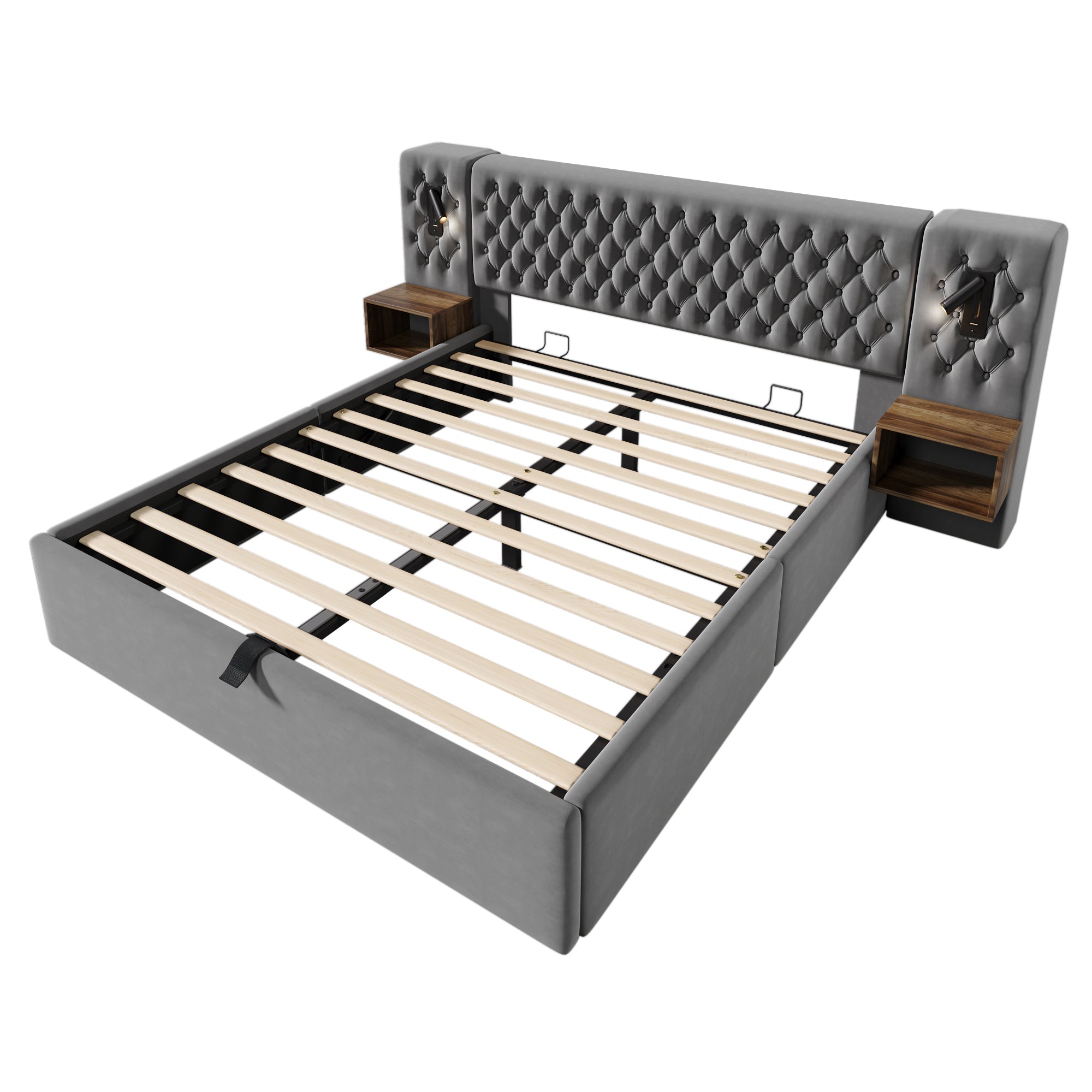Logidon bed system hydraulic storage bed 160x200 cm gray velvet