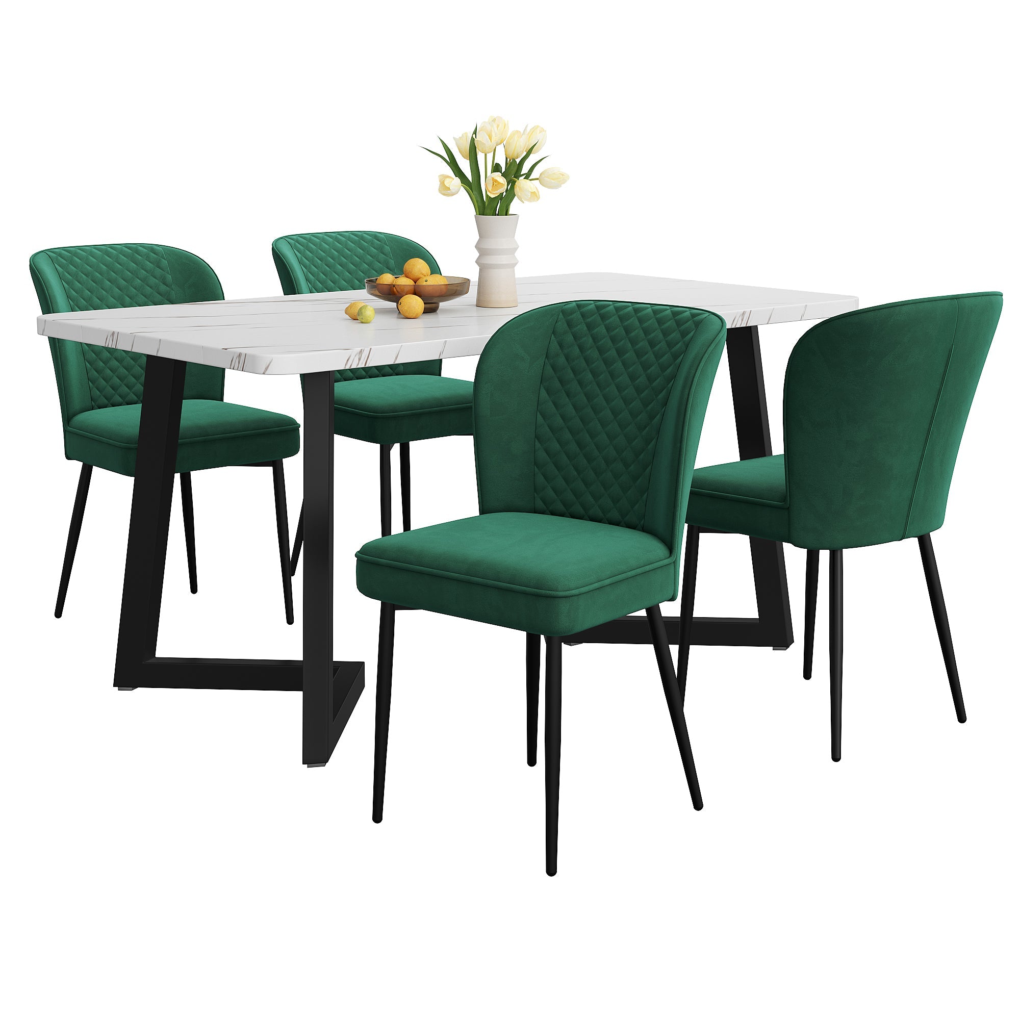 Logidon eettafelset 117x68x75 cm met 4 donkergroene fluwelen stoelen