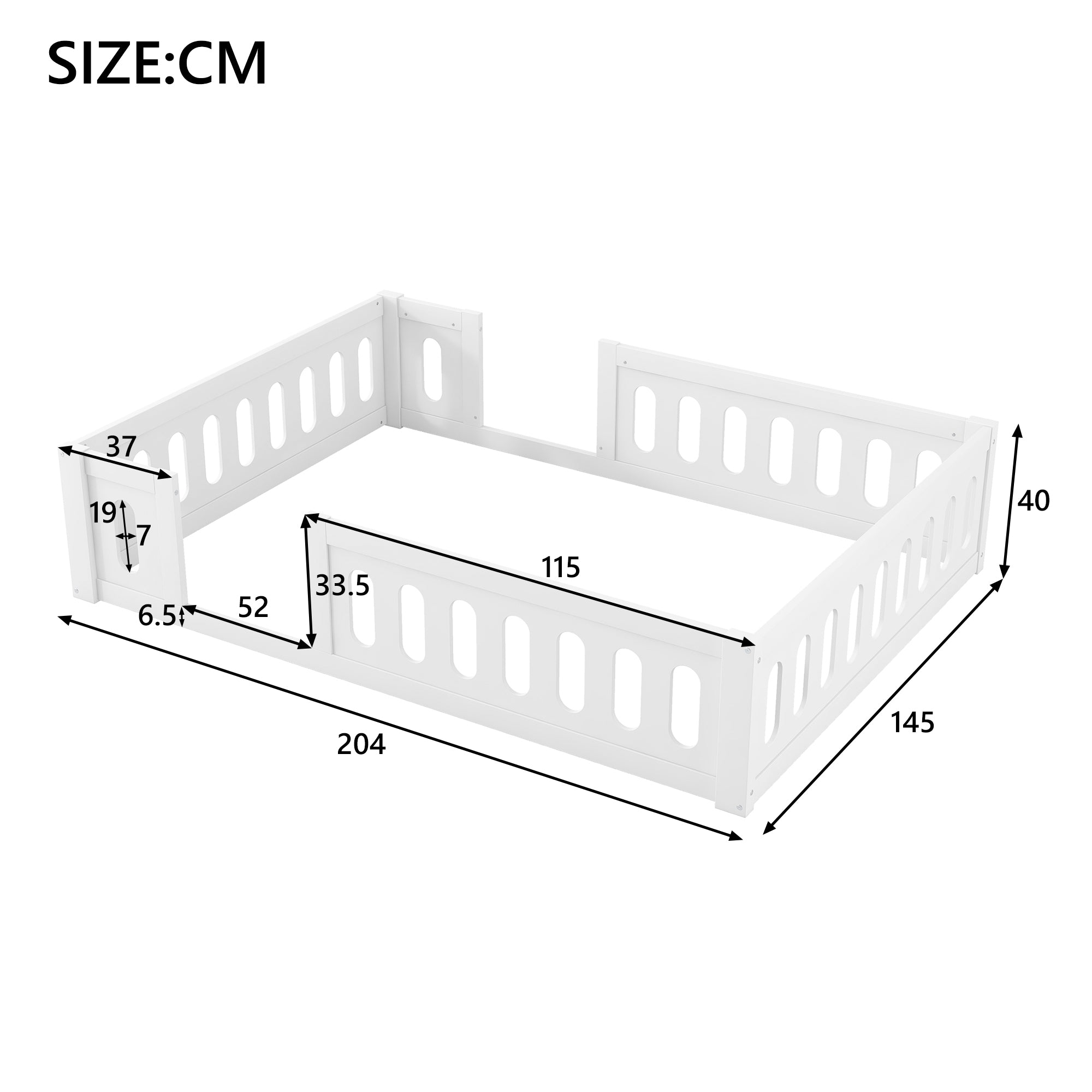 Logidon houten platformbed 140x200 met railing wit
