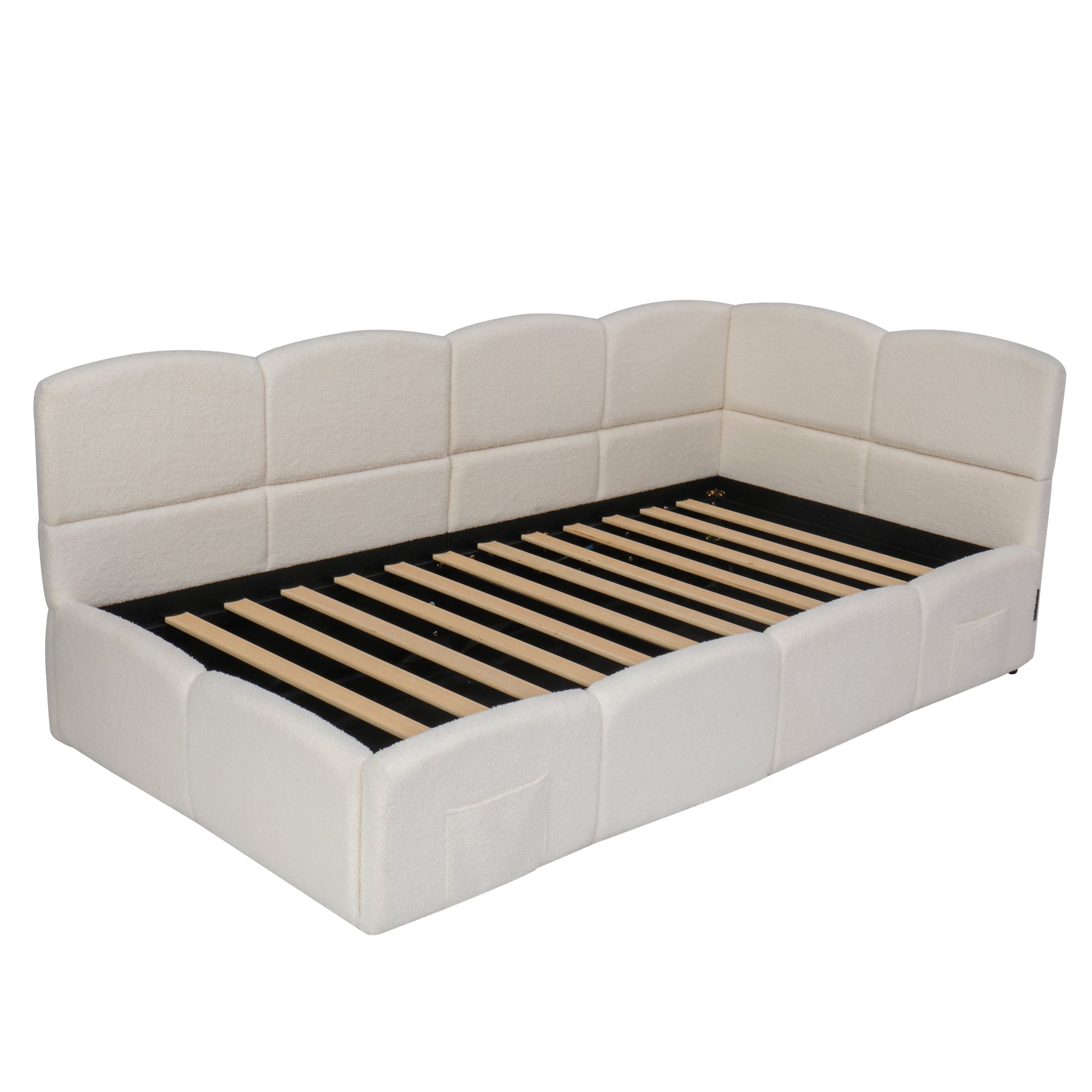 Logidon gestoffeerd bed 90x200 opbergbed slaapbank beige bouclé USB