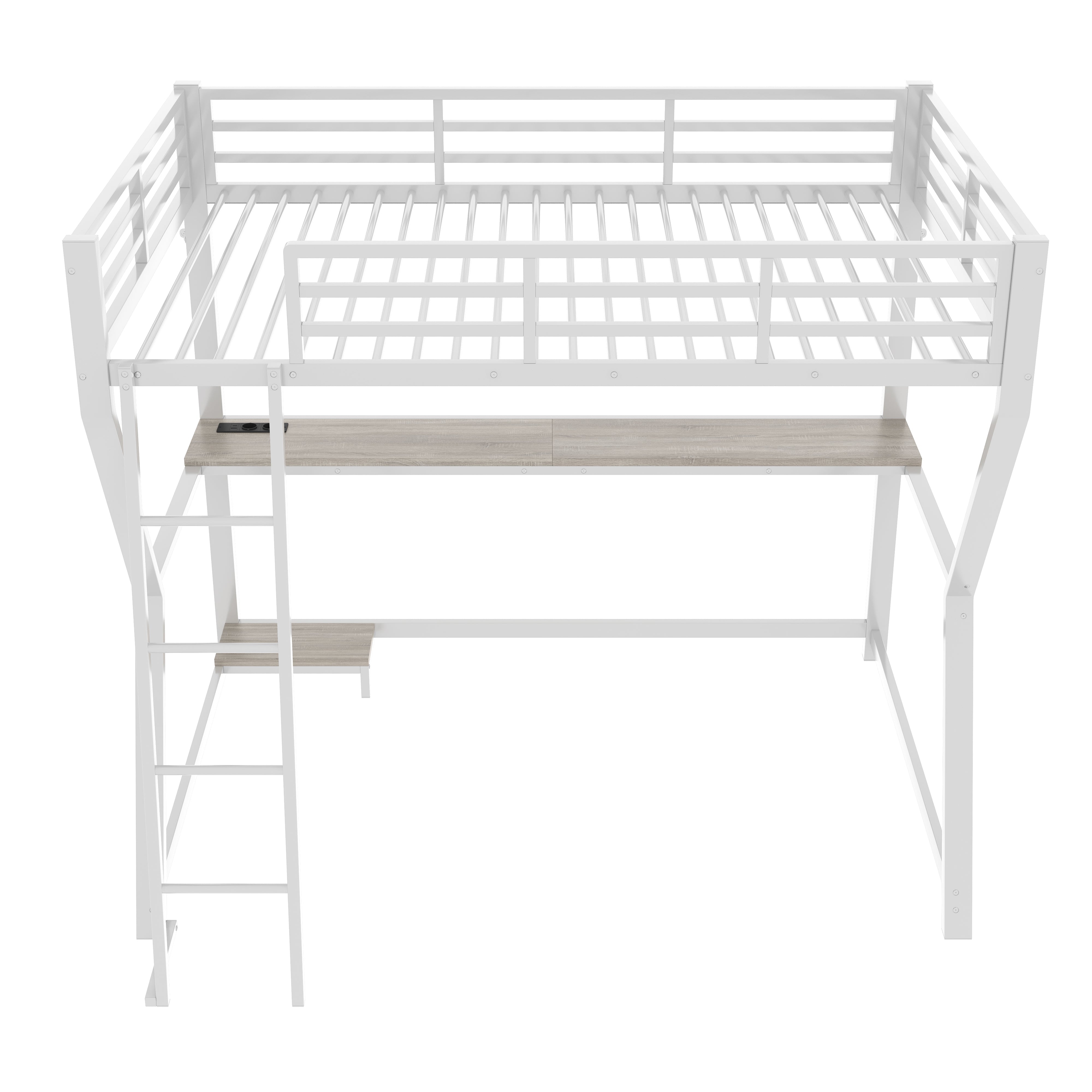 Logidon loft bed 90x200 with LED lighting and computer console white
