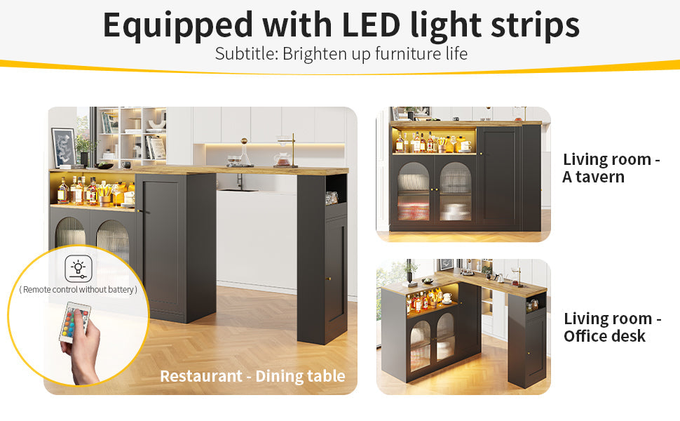Logidon Draaibare Bartafel Mat Zwart 198x39x97 cm Met LED Glazen Deur