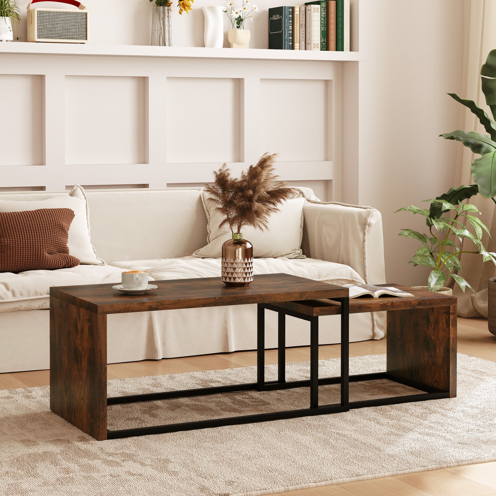 Logidon Set van 2 salontafels Bruin hout Metalen onderstel Elegant 90x48 cm