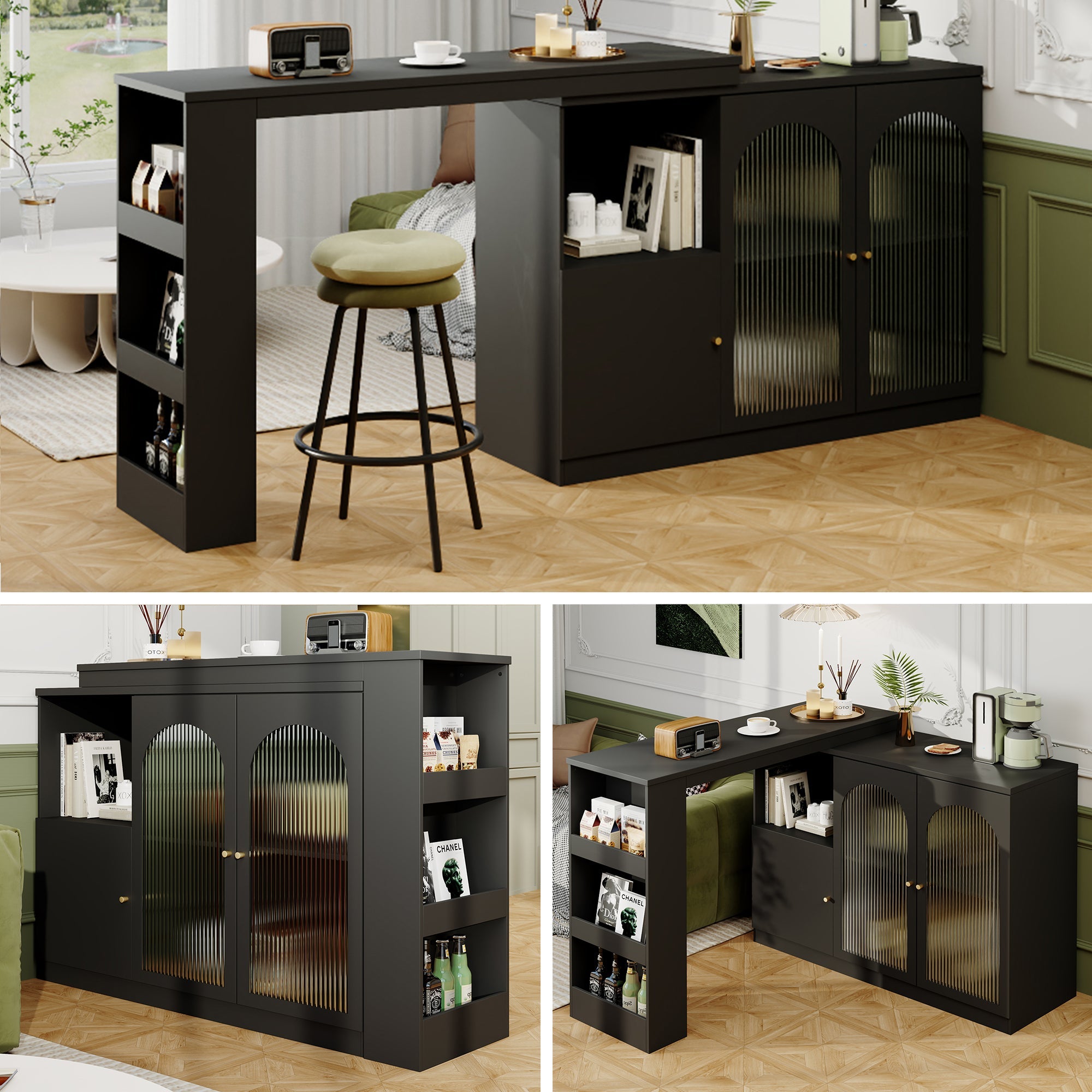 Logidon 360° Rotating Bar Table Black 120x40x97 cm Glass Doors