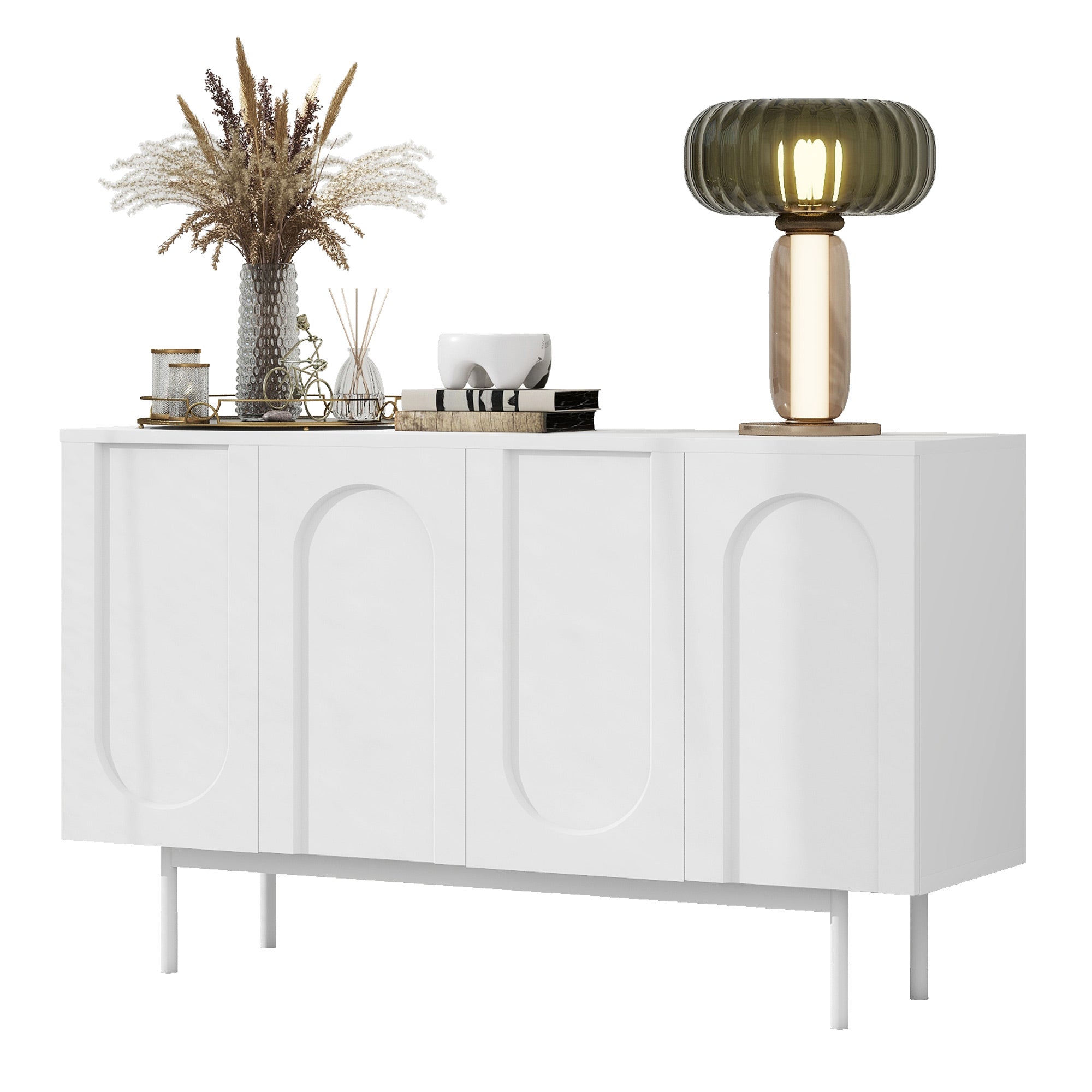 Logidon dressoir zuiver wit met 4 deuren in boogpatroon 140x42x80 cm