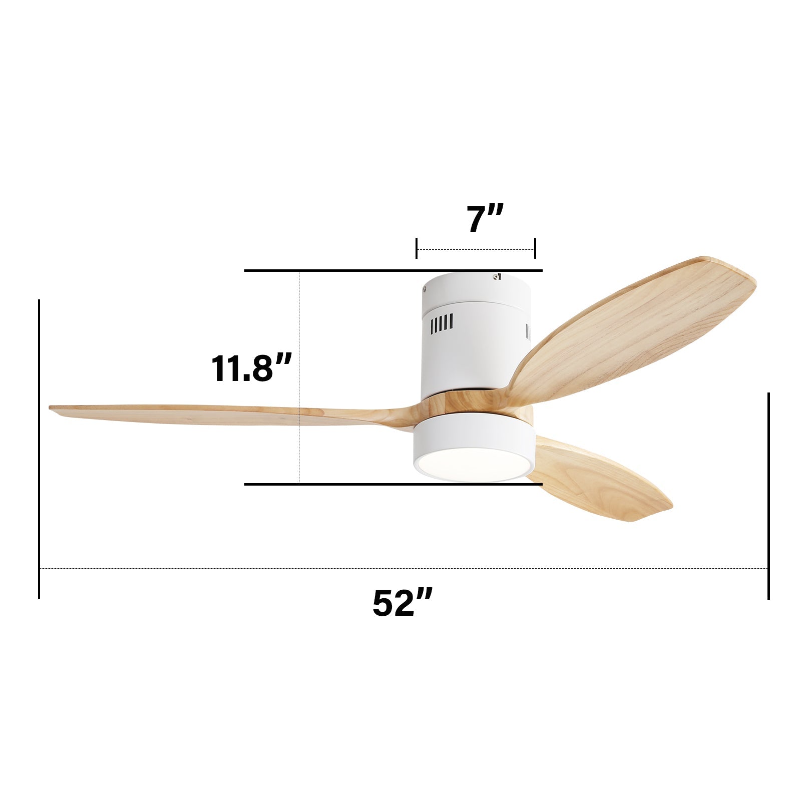 Logidon plafondventilator 52 inch houten blad witte DC-motorverlichting