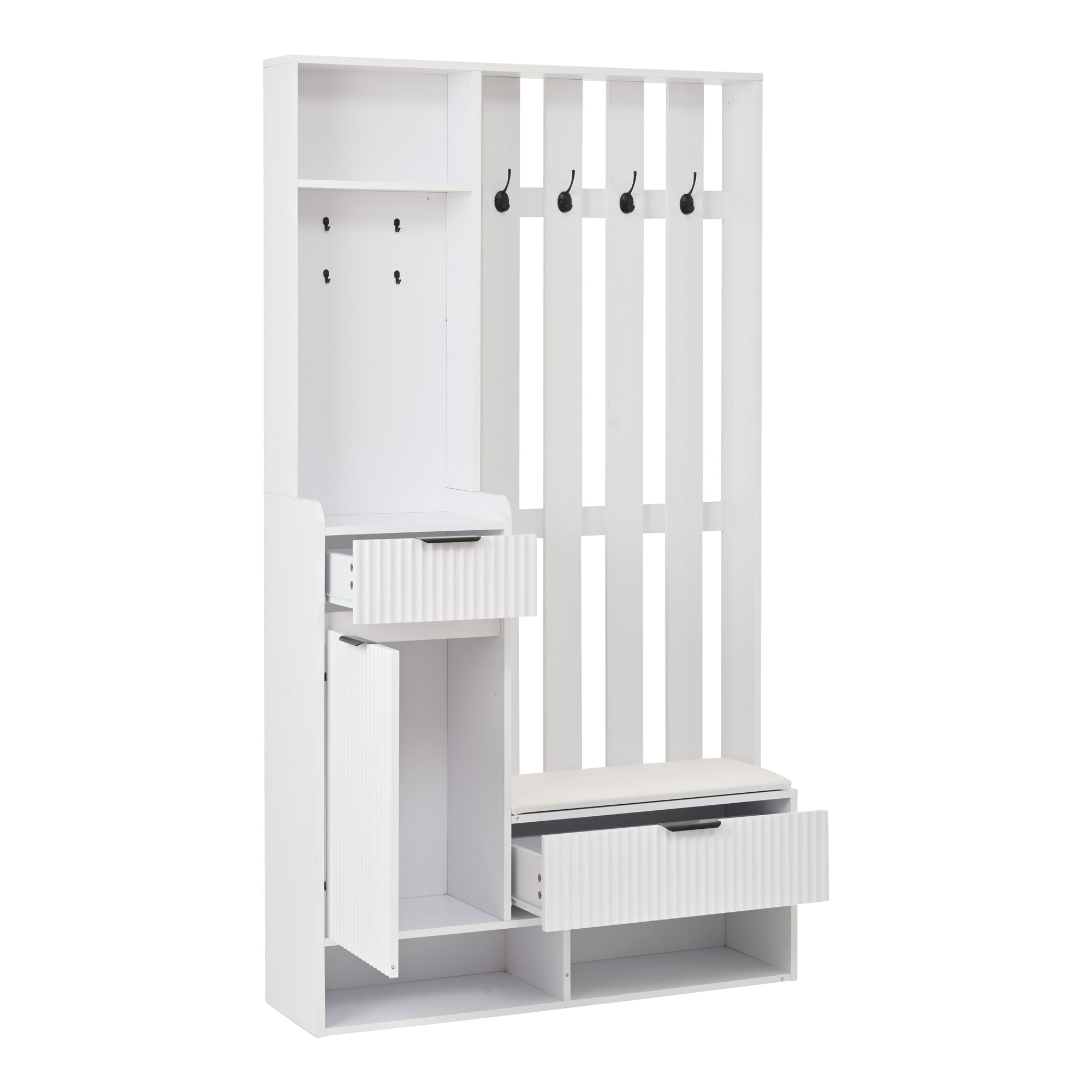 Logidon Kledingkast 6in1 Wit 100x30x180 cm Schoenenbankopberger