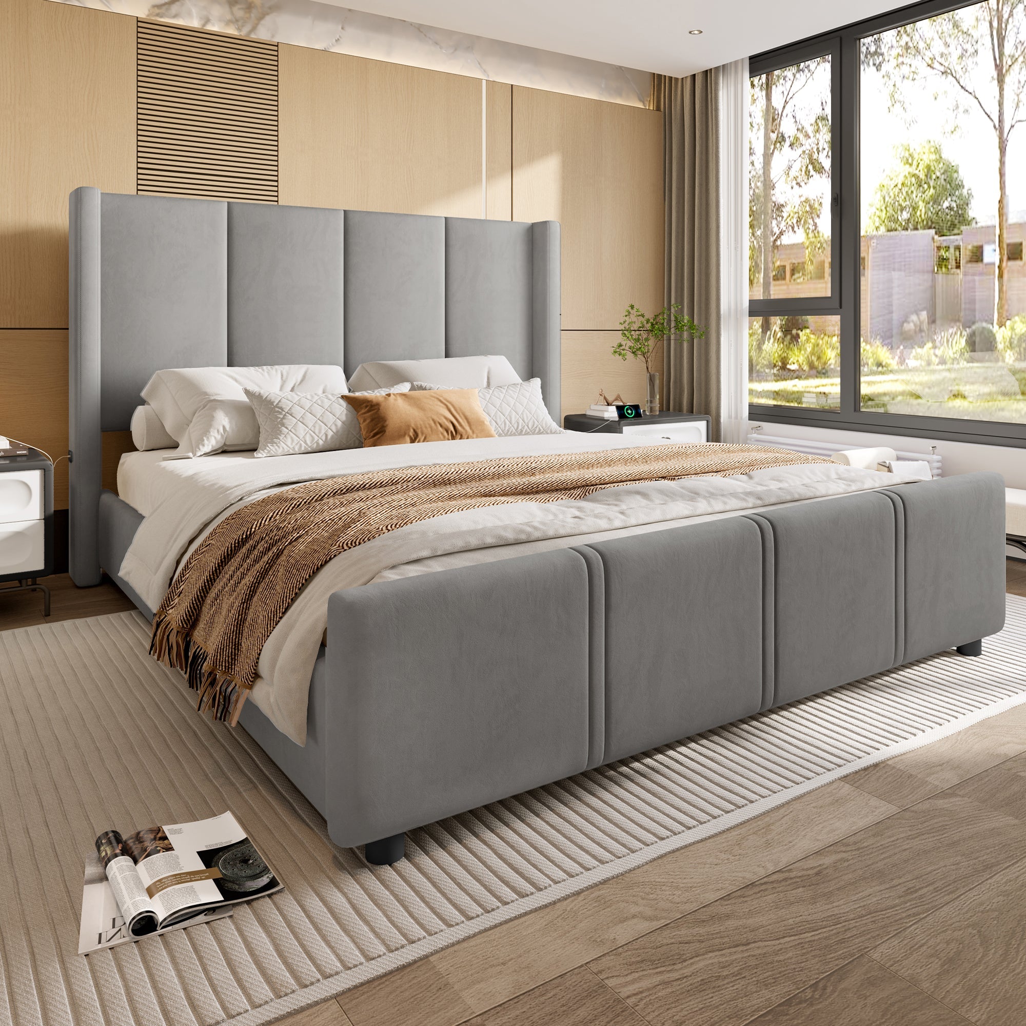 Logidon gestoffeerd bed 160x200 fluweelgrijs met USB-poort