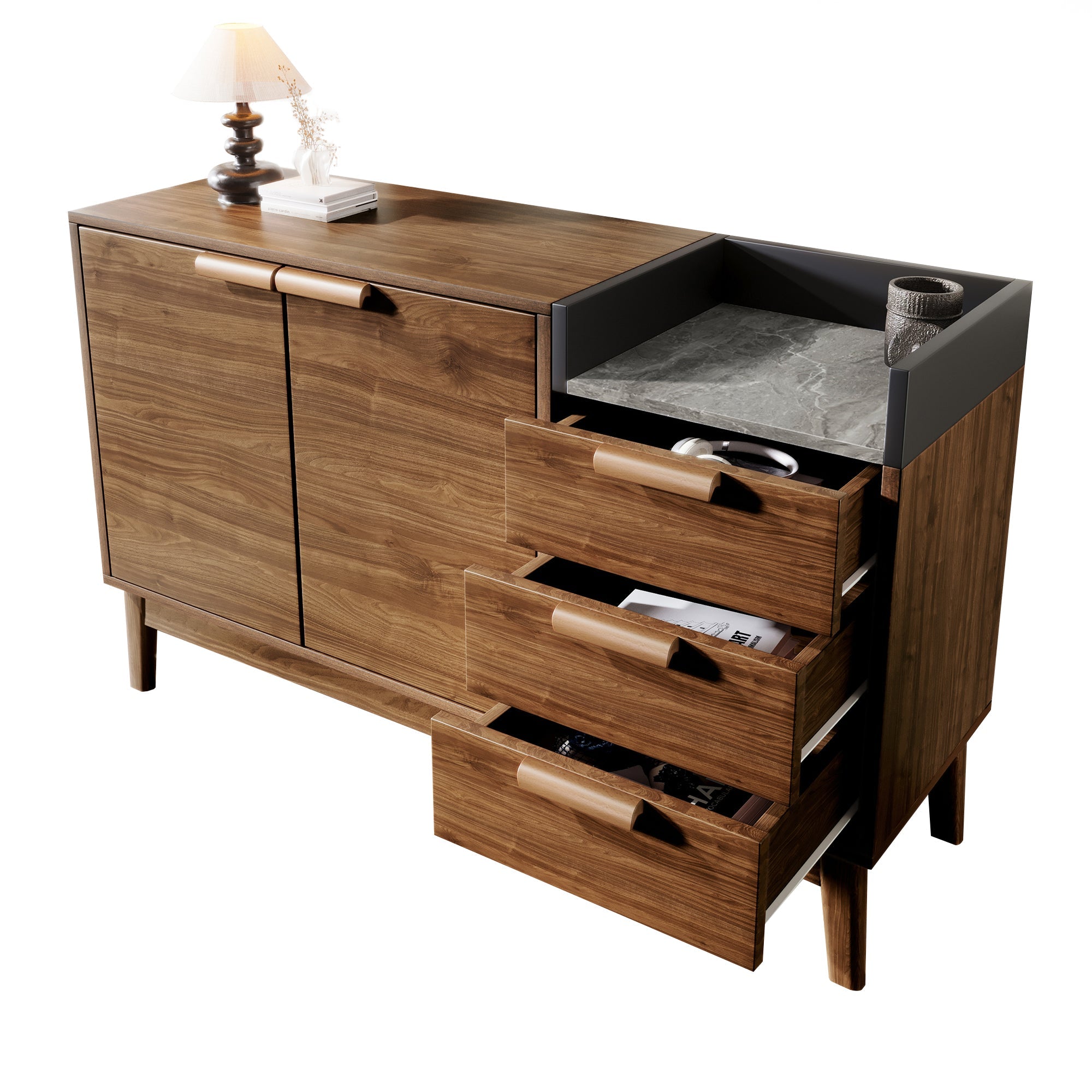 Logidon woonkamer ladekast eiken decor marmerlook blad 3 lades
