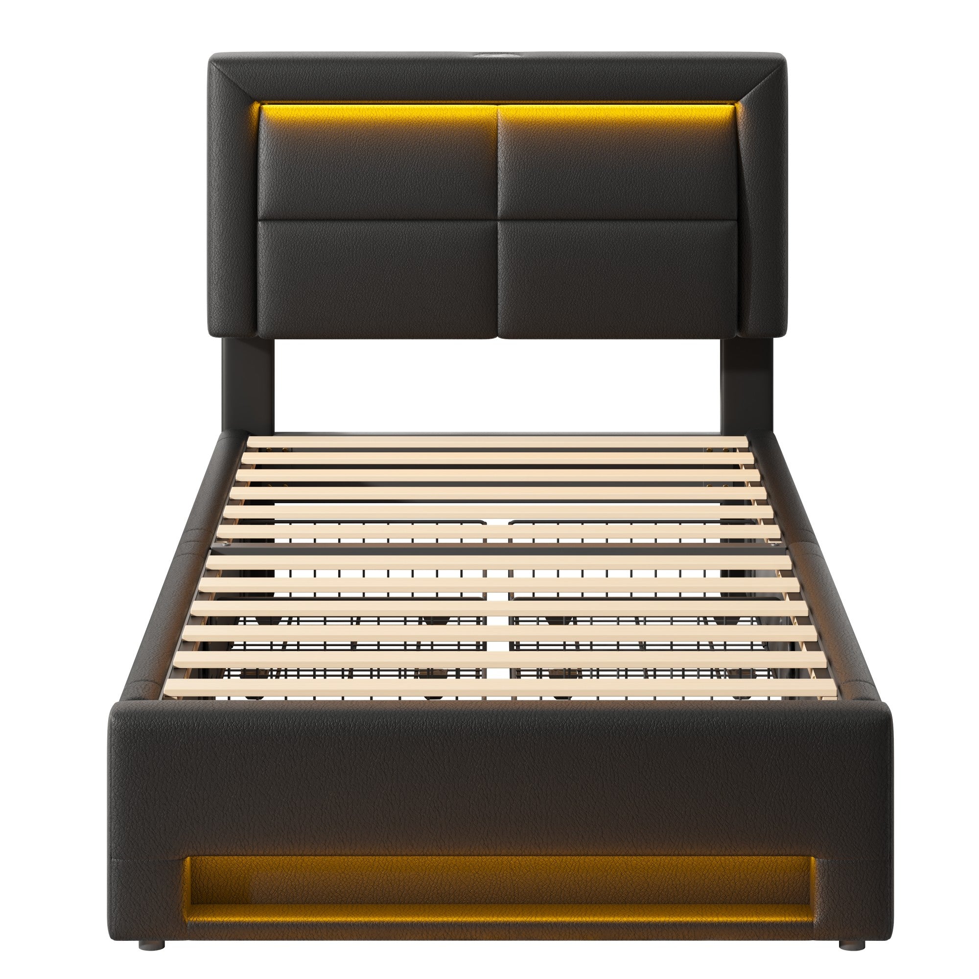 Logidon upholstered bed 90x200 cm with USB connection LED four drawers black