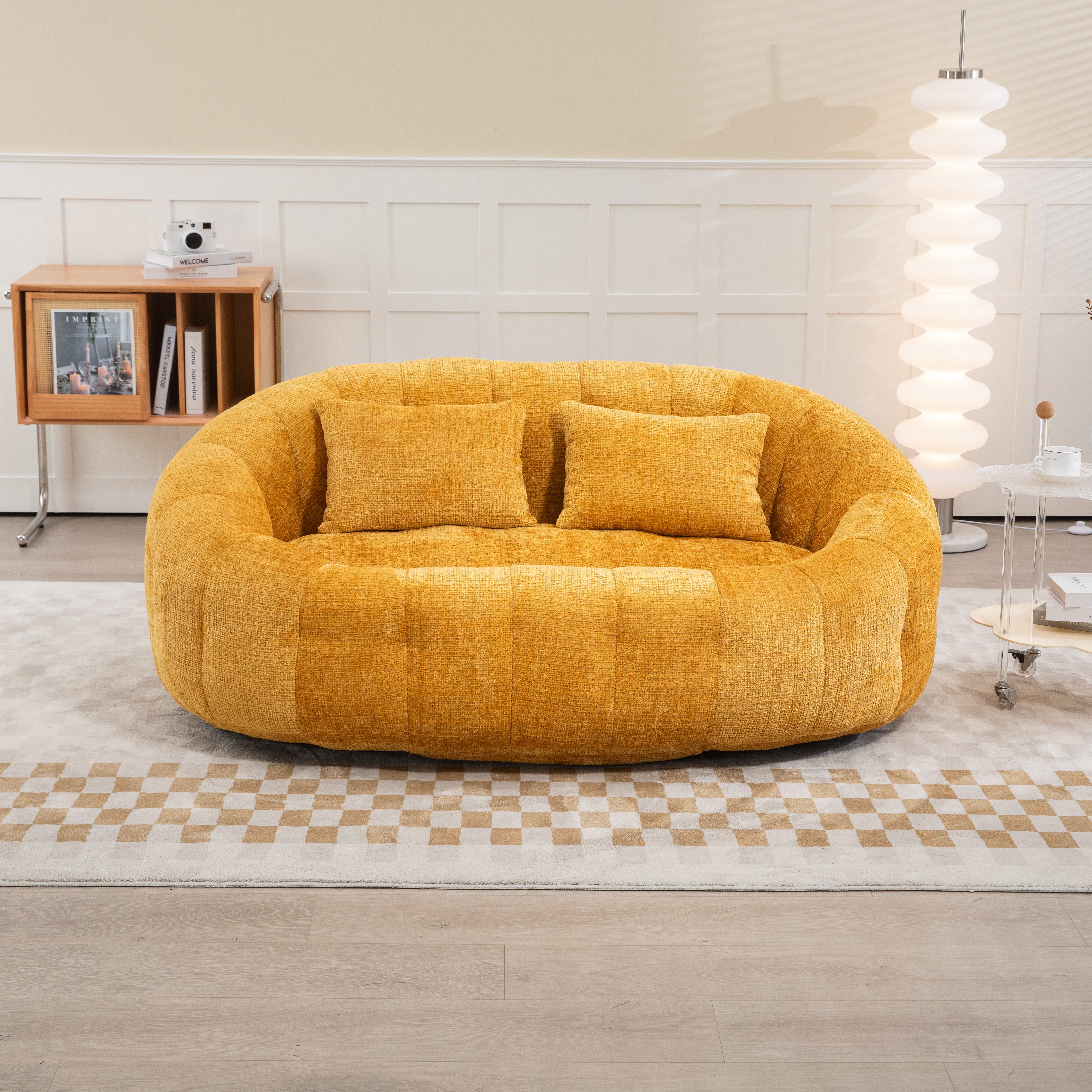 Logidon Zitzakbank Luxe Chenille Geel Ligstoel met hoge rugleuning
