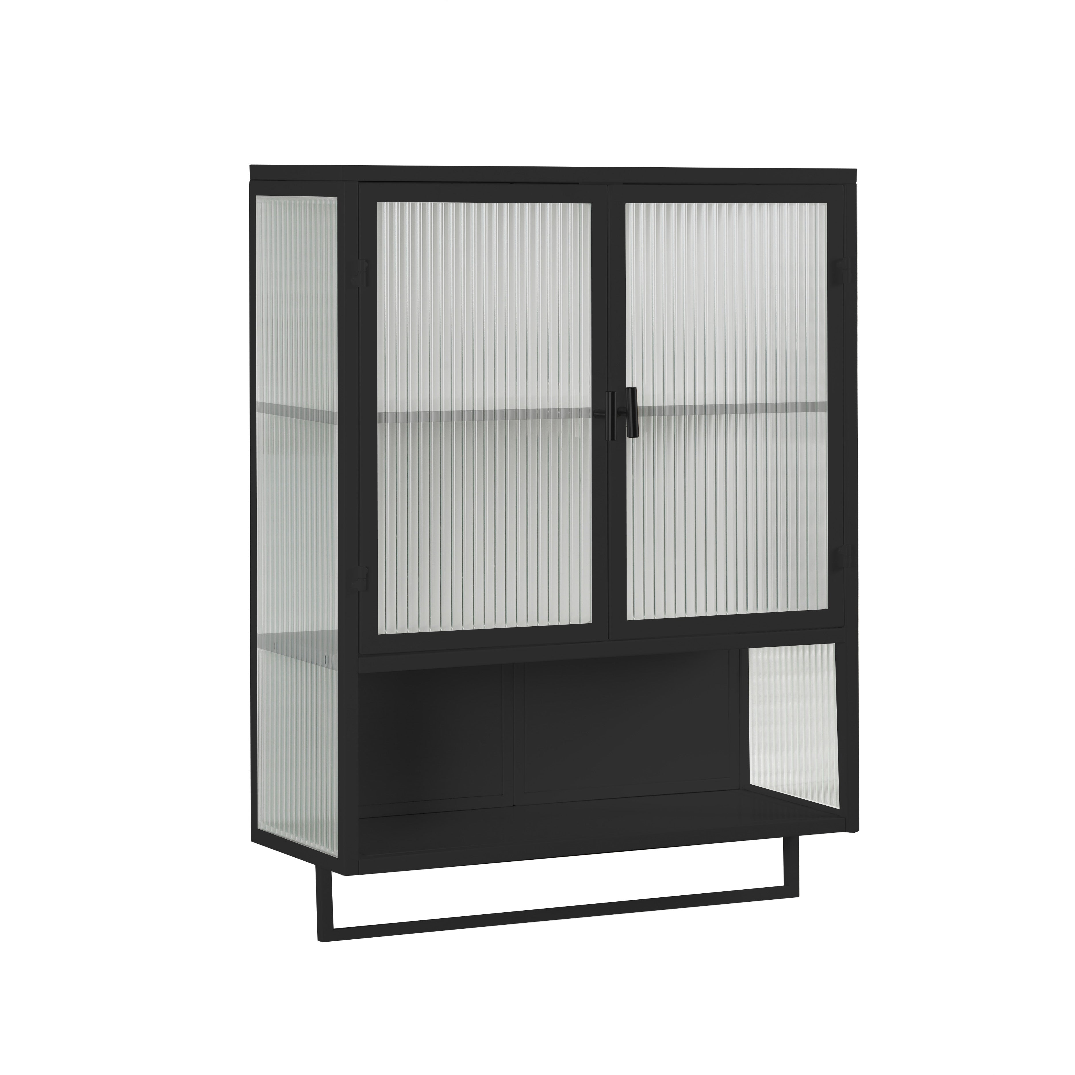 Logidon wandvitrinekast 60 cm glazen deuren tweedeurs met plank zwart