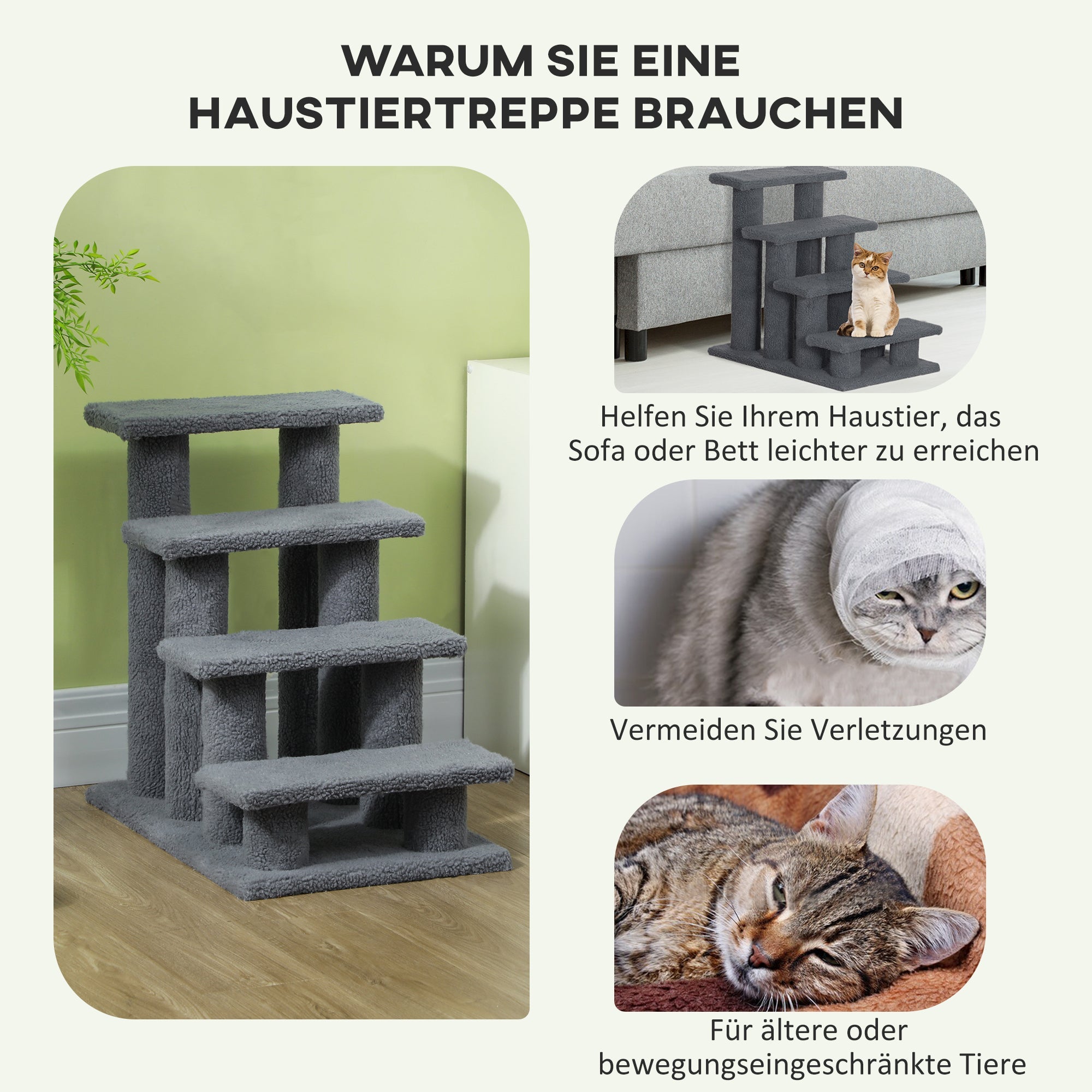 Logidon Kattentrap Hondentrap 4 treden Grijs 63x43x60 cm met pluche