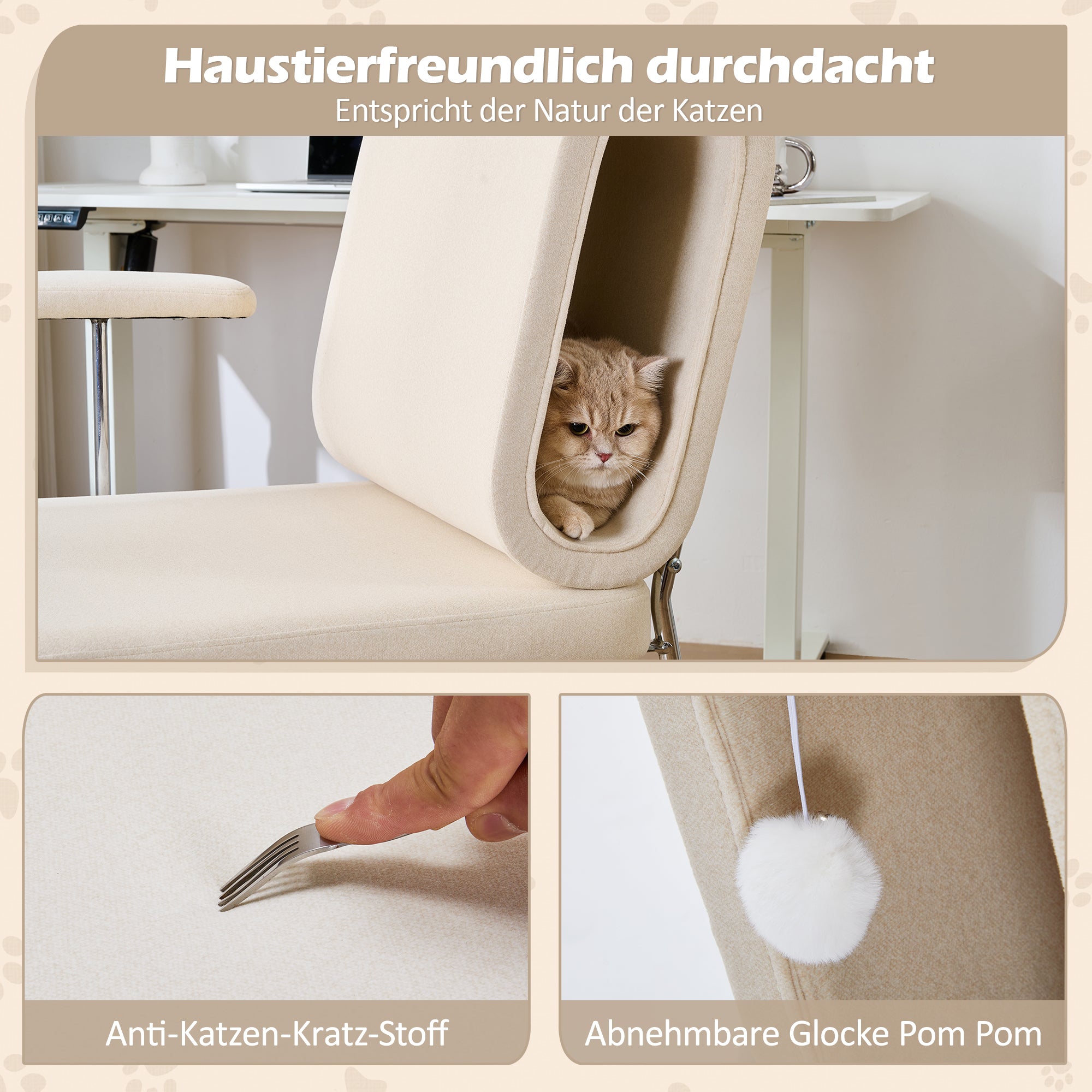 Logidon Bureaustoel Met Kattenmand Beige Brede Zitting