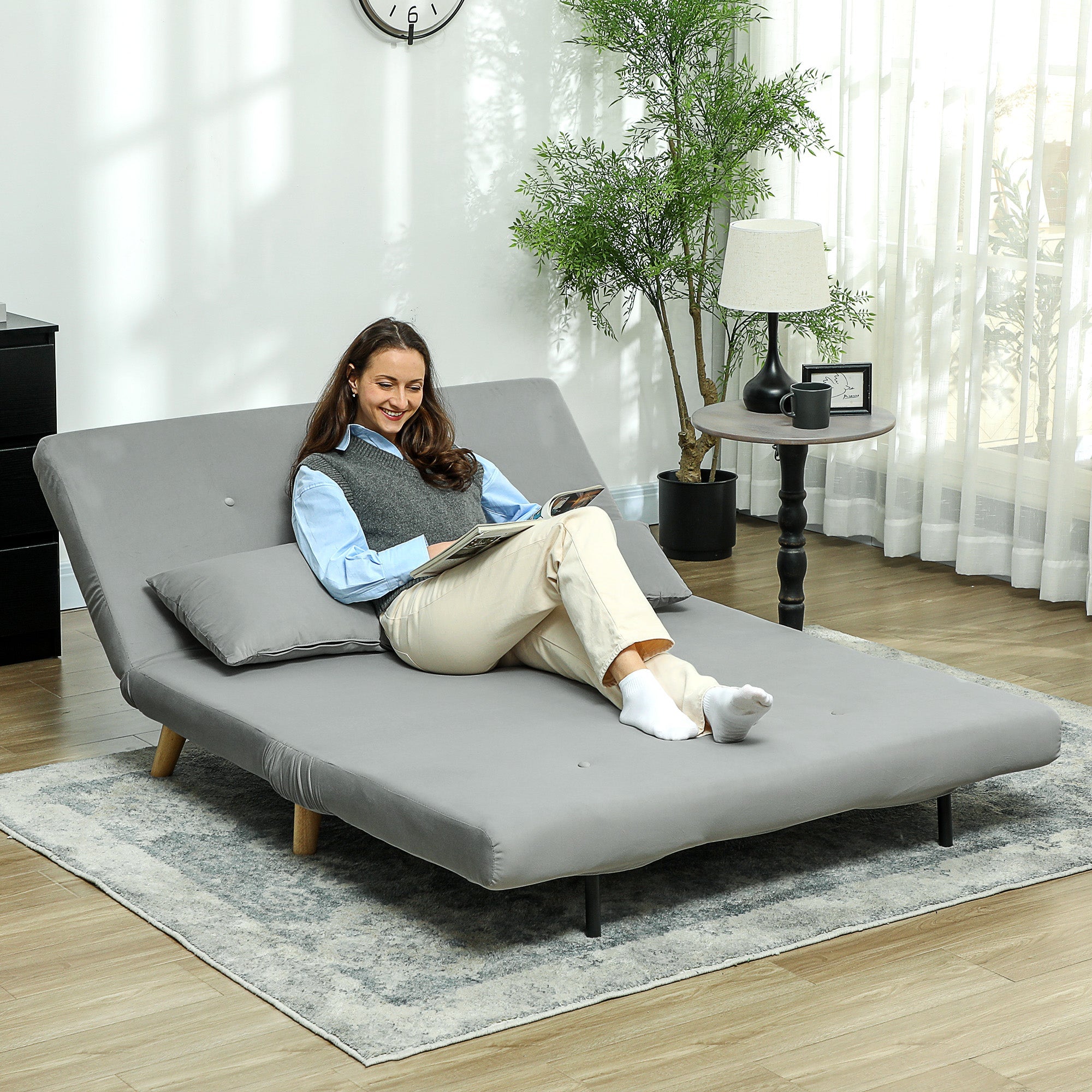 Logidon Gray Sleeping Chair with Bed Function Adjustable Backrest