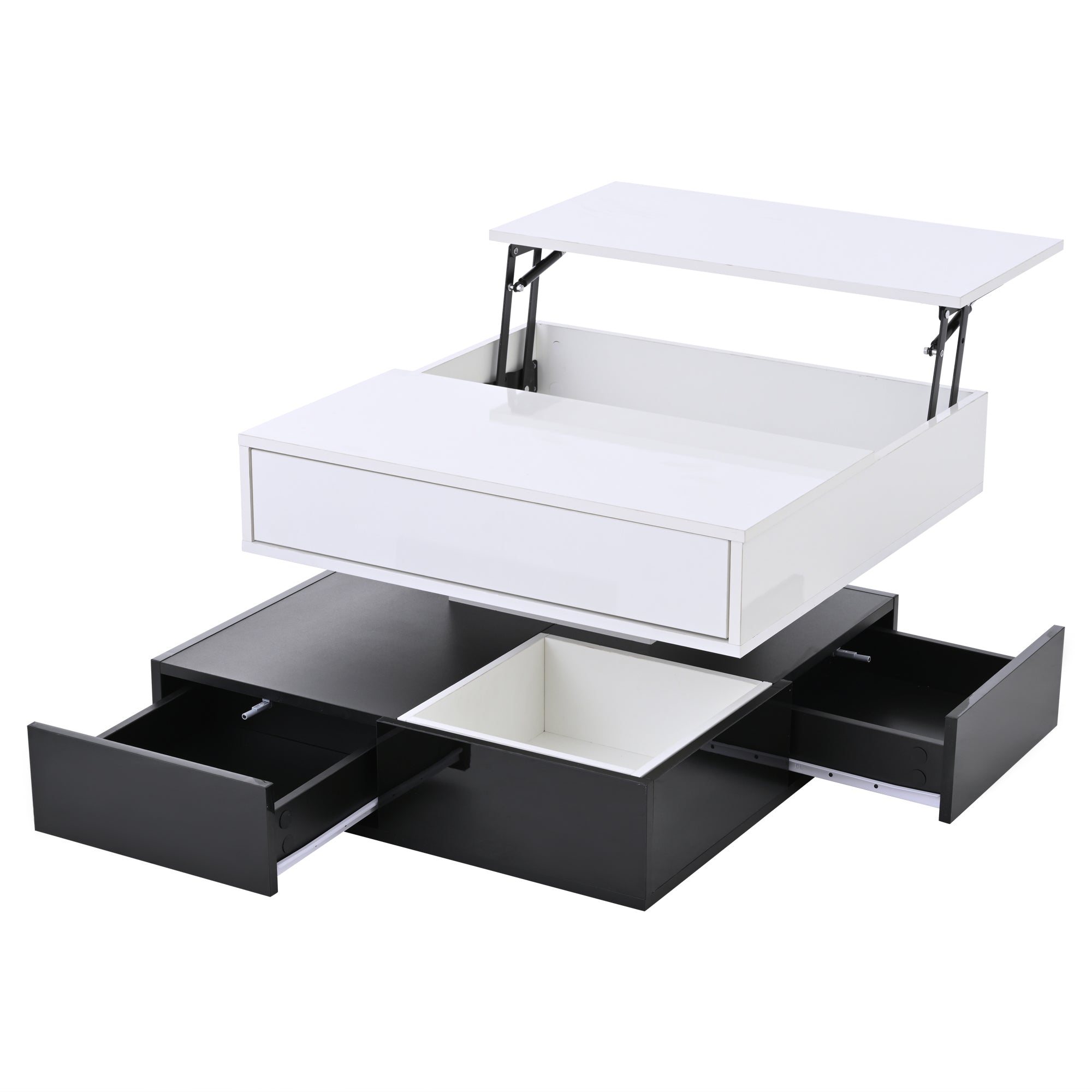 Logidon salontafel 70x70 hefblad 360 graden draaibaar 3 lades wit
