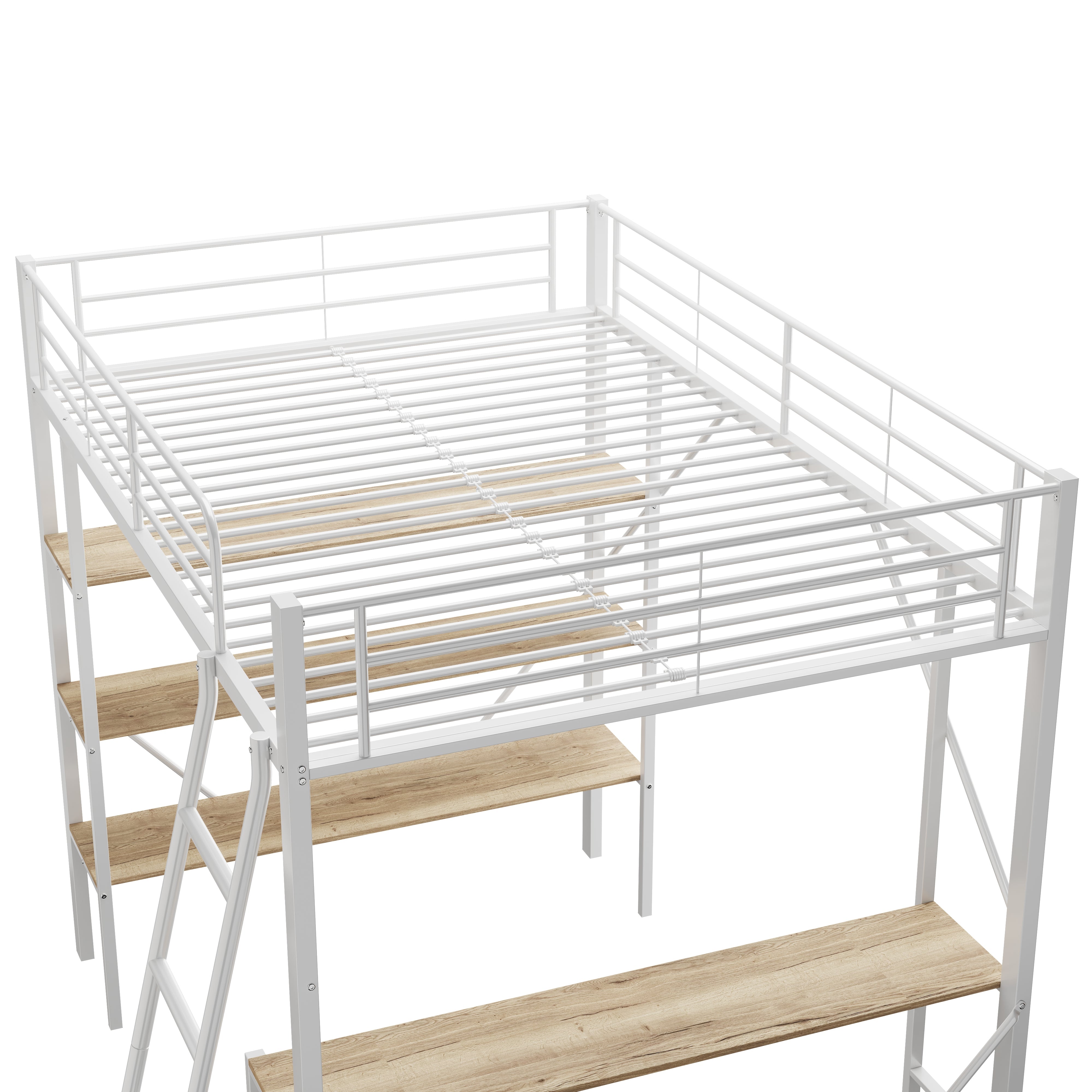 Logidon 90x200 cm metalen hoogslaper met bureauplanken wit