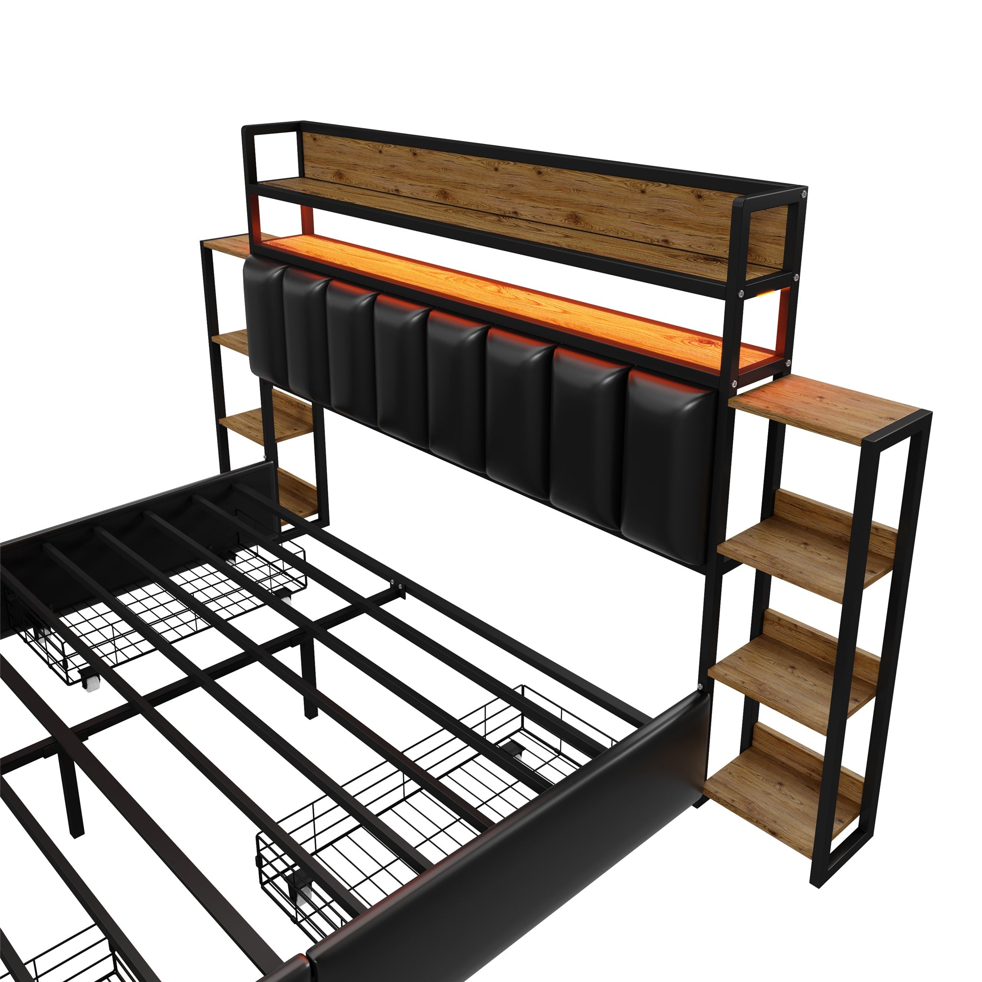 Logidon upholstered bed 160x200 cm with LED lighting storage space black