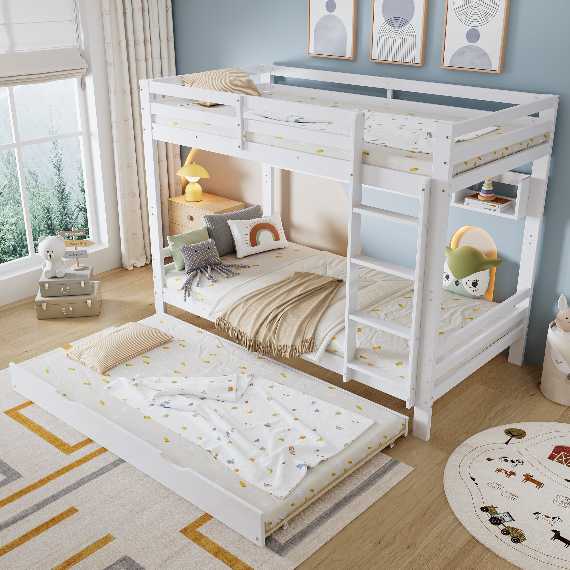 Logidon Kinderstapelbed 90x200cm Uitschuifbed op wielen Wit
