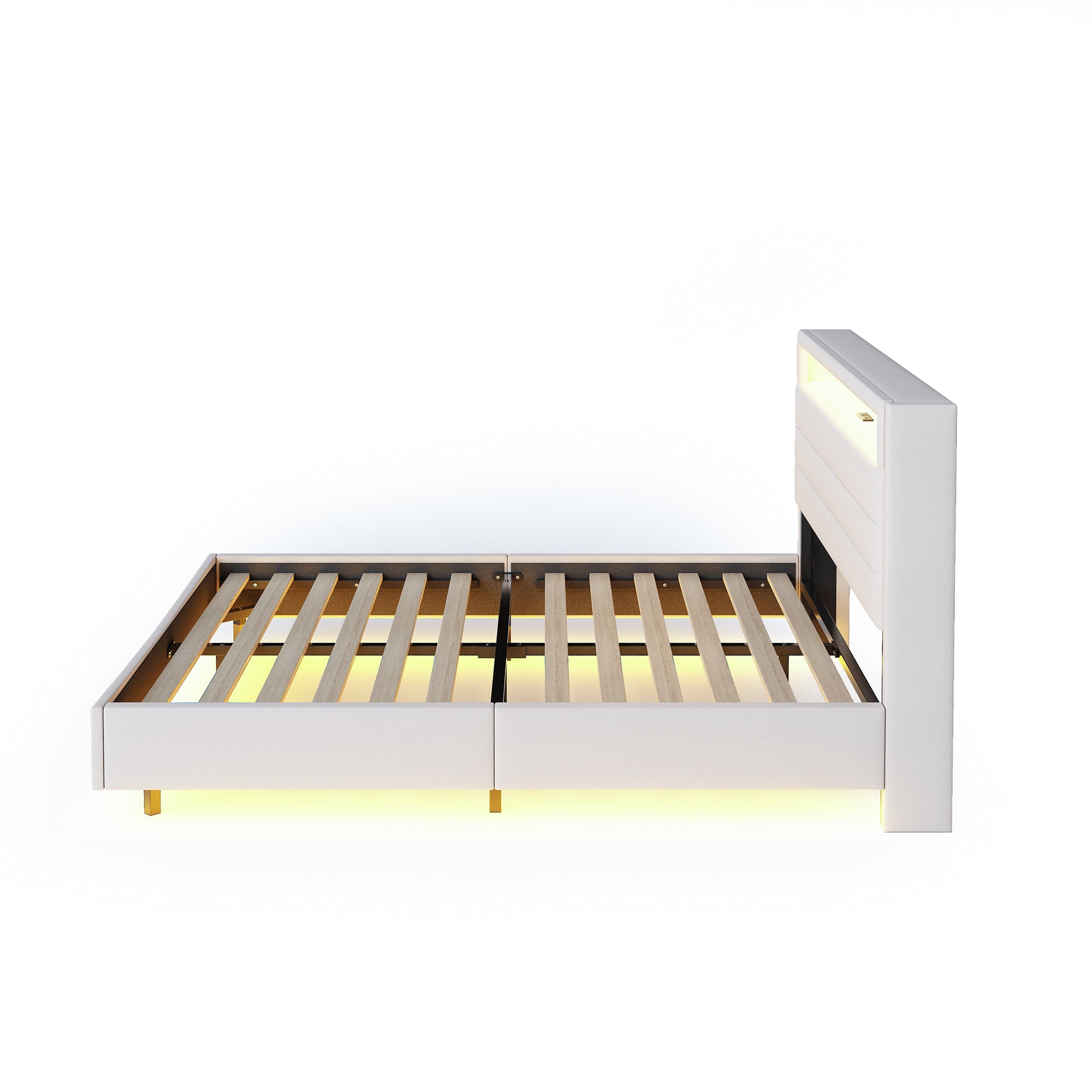 Logidon gestoffeerd bed 160x200 beige met USB-aansluiting en LED-verlichting