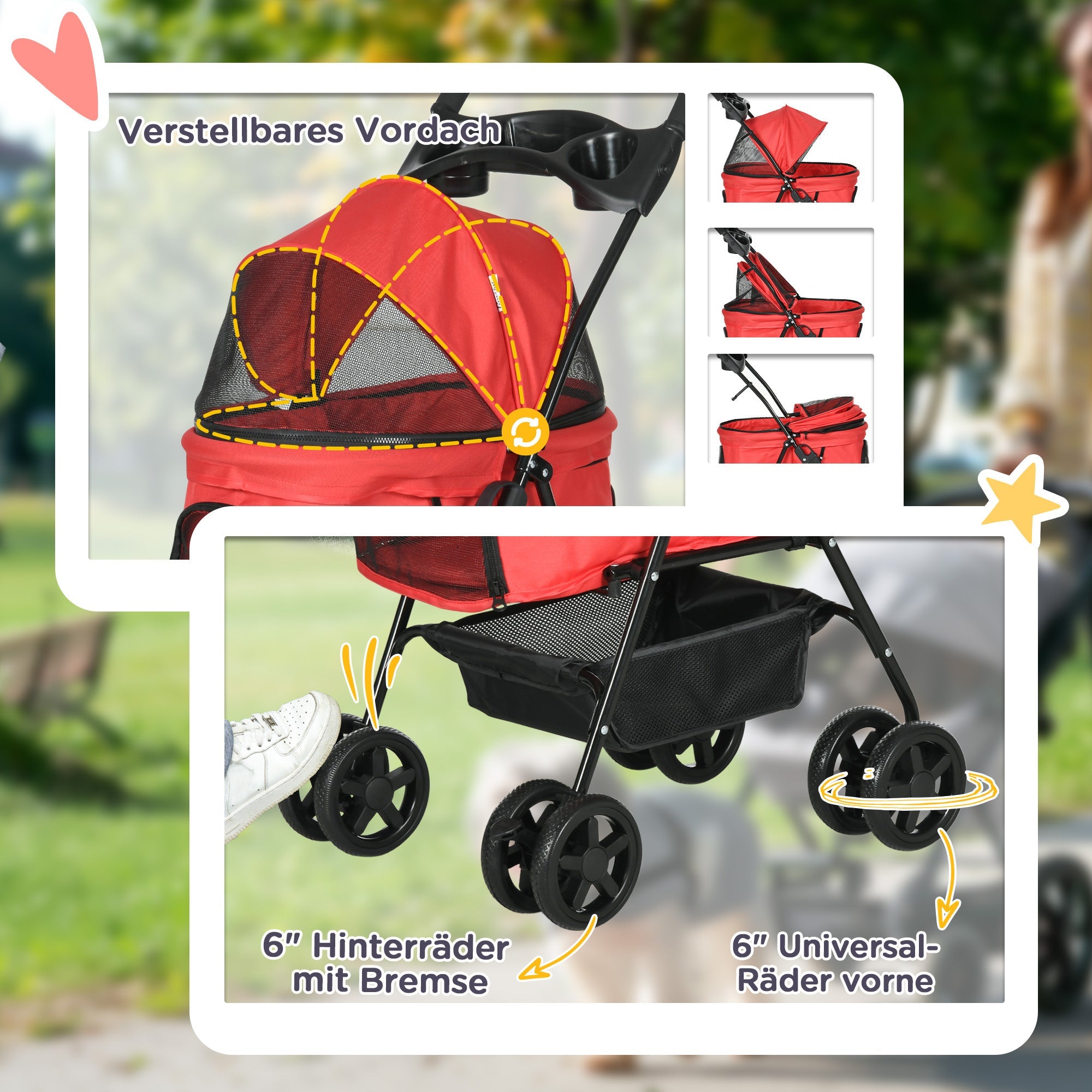 Logidon Hondenbuggy Opvouwbaar Oxford Rood 67x45x96 cm voor kleine honden