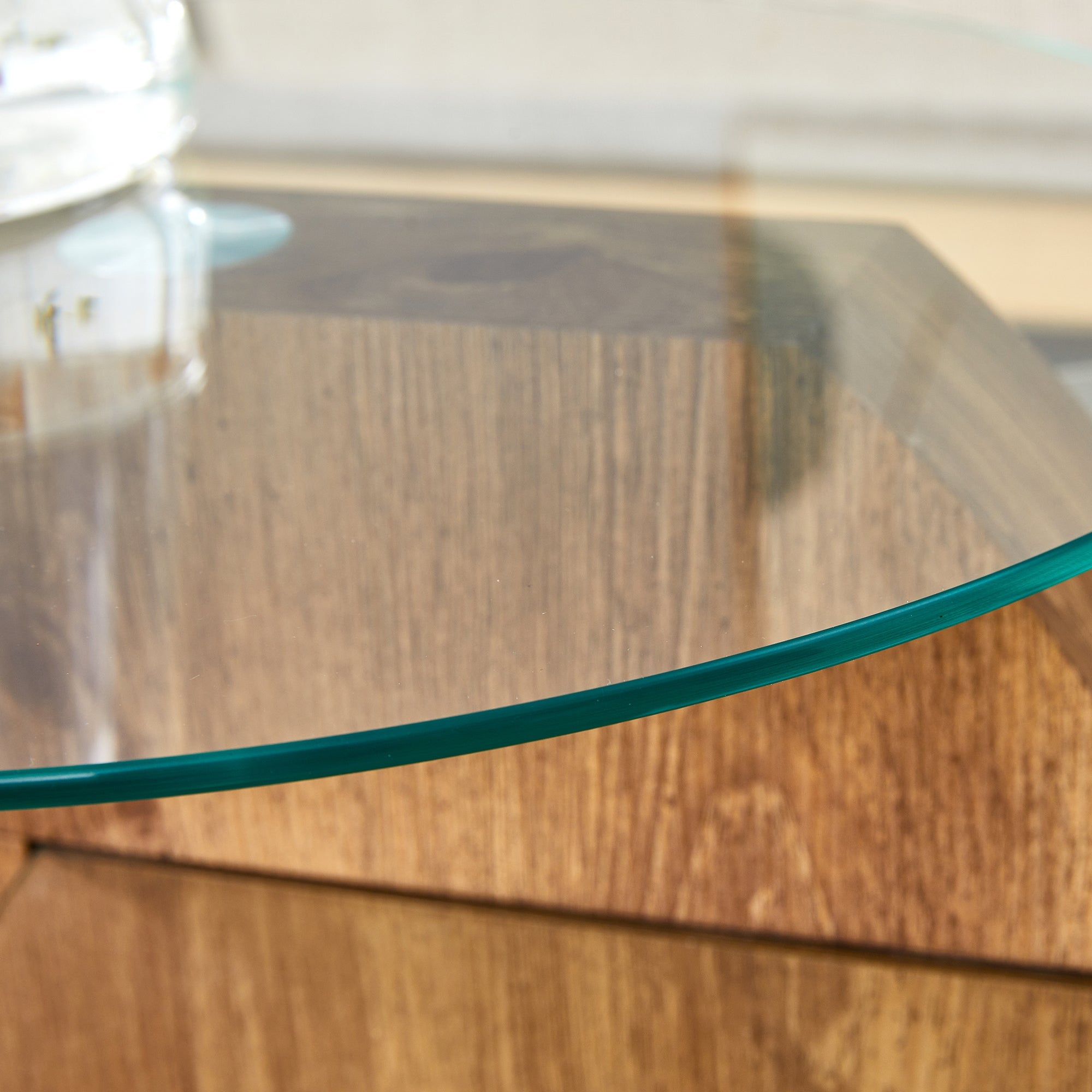 Logidon Moderne Glazen Salontafel Houtstructuur Meerlaags Design MDF 90x70cm