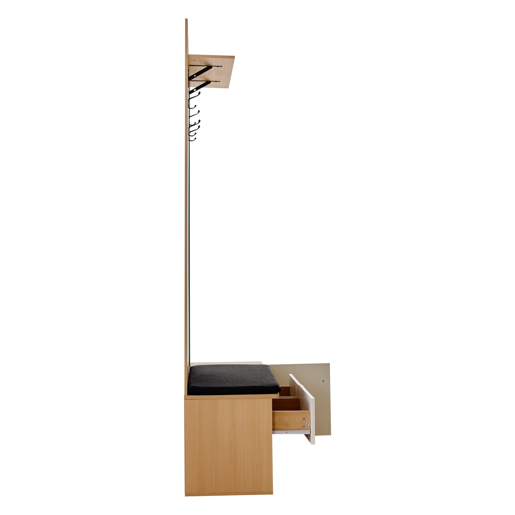 Logidon garderobekast 120x40x200 cm spiegel schoenenbank wit hout