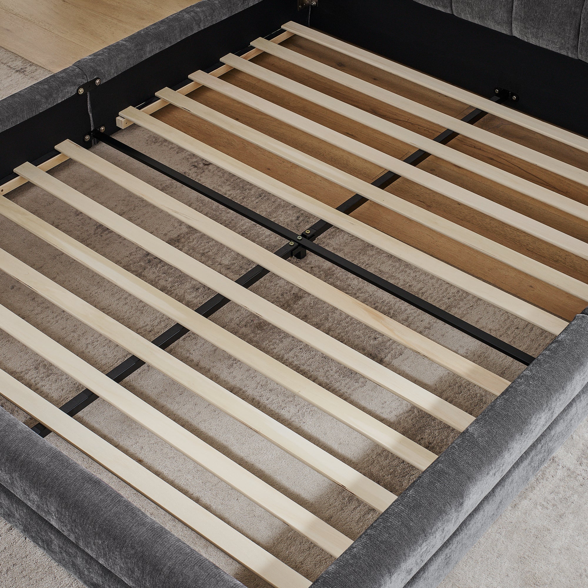 Logidon tweepersoonsbed 140x200 cm donkergrijs chenille met rugleuning