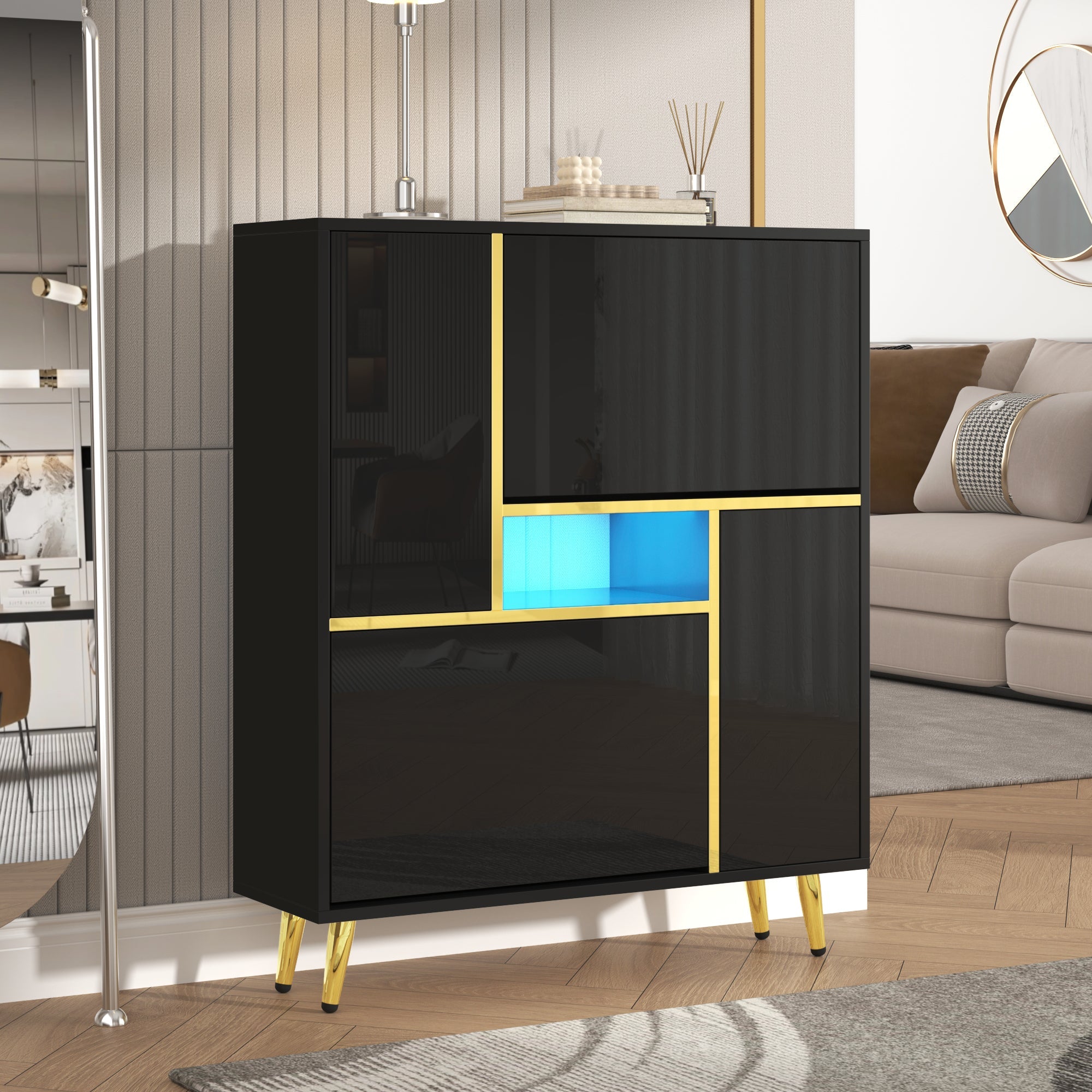 Logidon Moderne Schoenenkast Zwart Hoogglans LED 80x25x96 cm