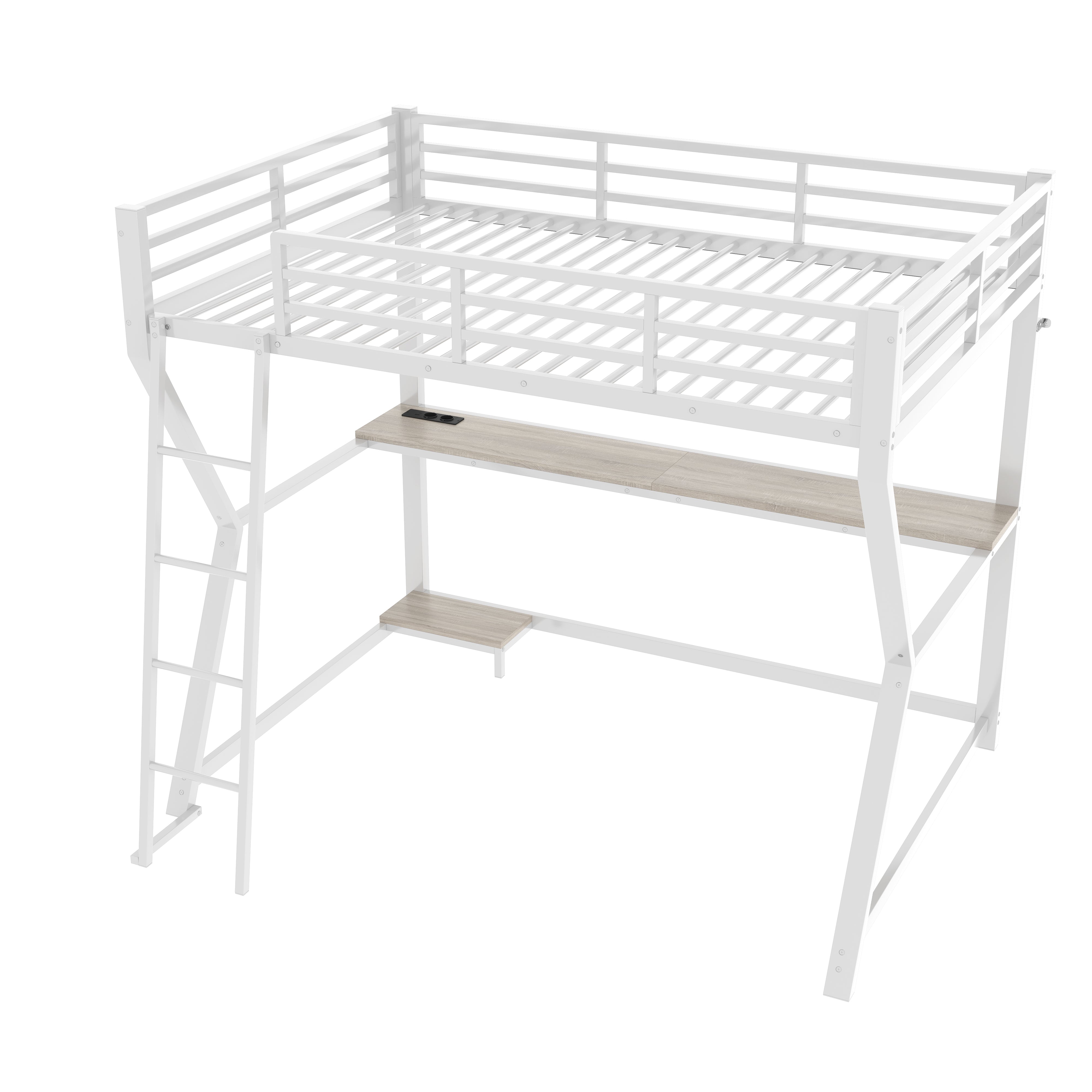Logidon loft bed 90x200 with LED lighting and computer console white