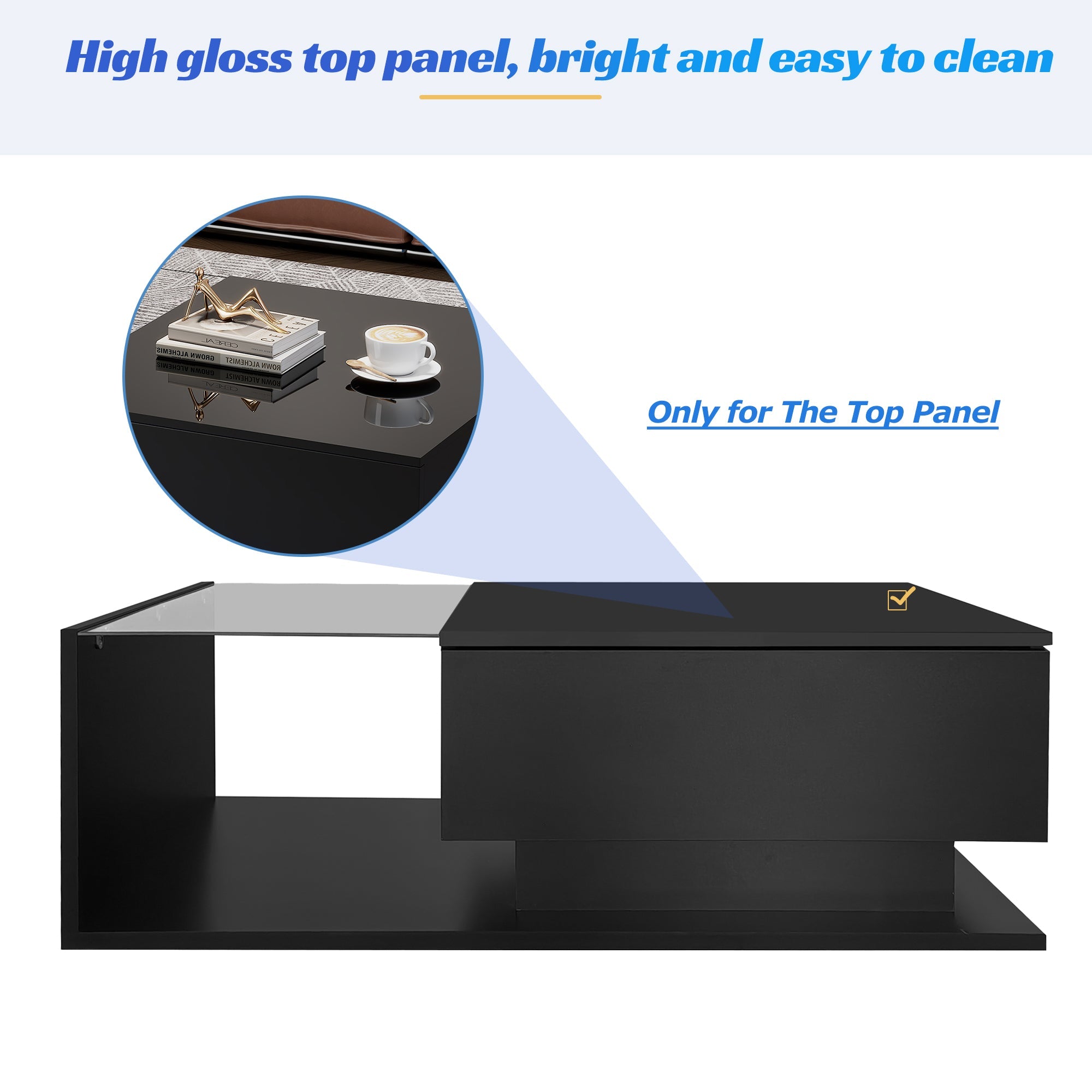 Logidon hoogglans zwarte salontafel 100x50x32 cm met glazen blad LED