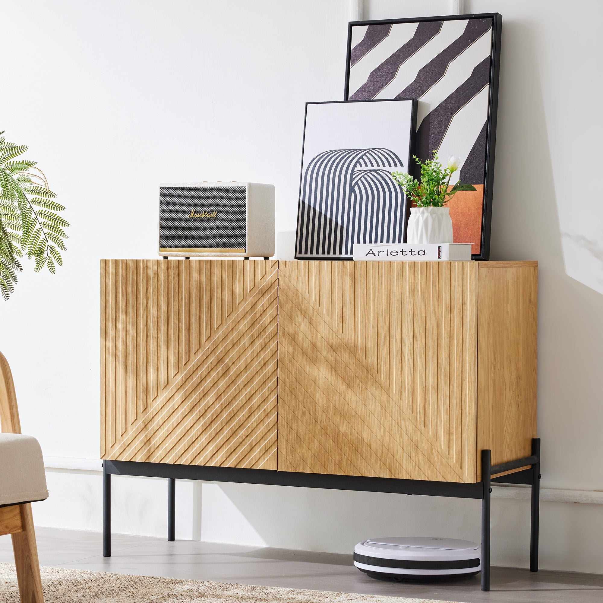 Logidon dressoir naturel, 2 deuren, metalen poten, H75 B100 D40