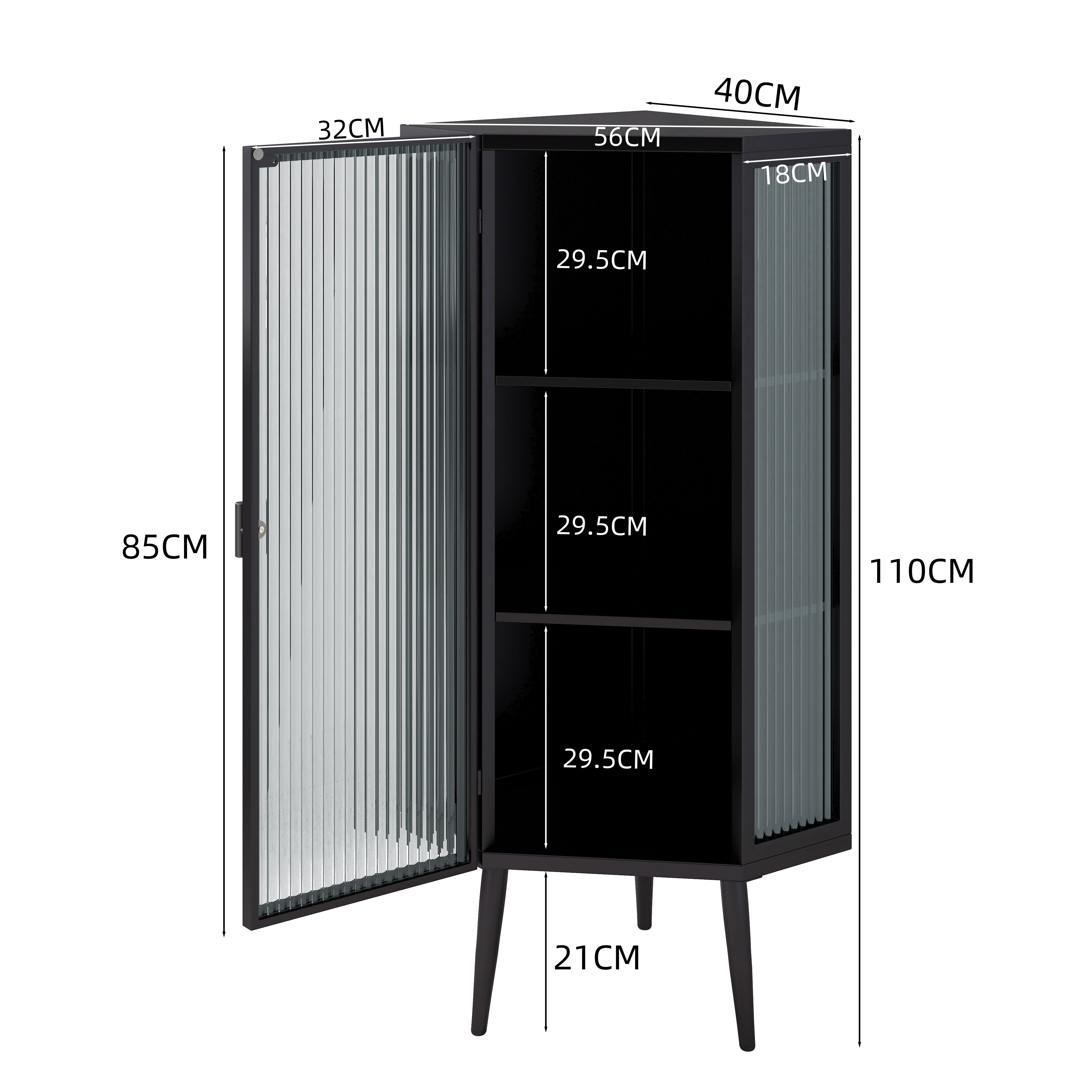 Logidon Hoekkast 56 cm Drie lagen met deuren van gehard glas Zwart