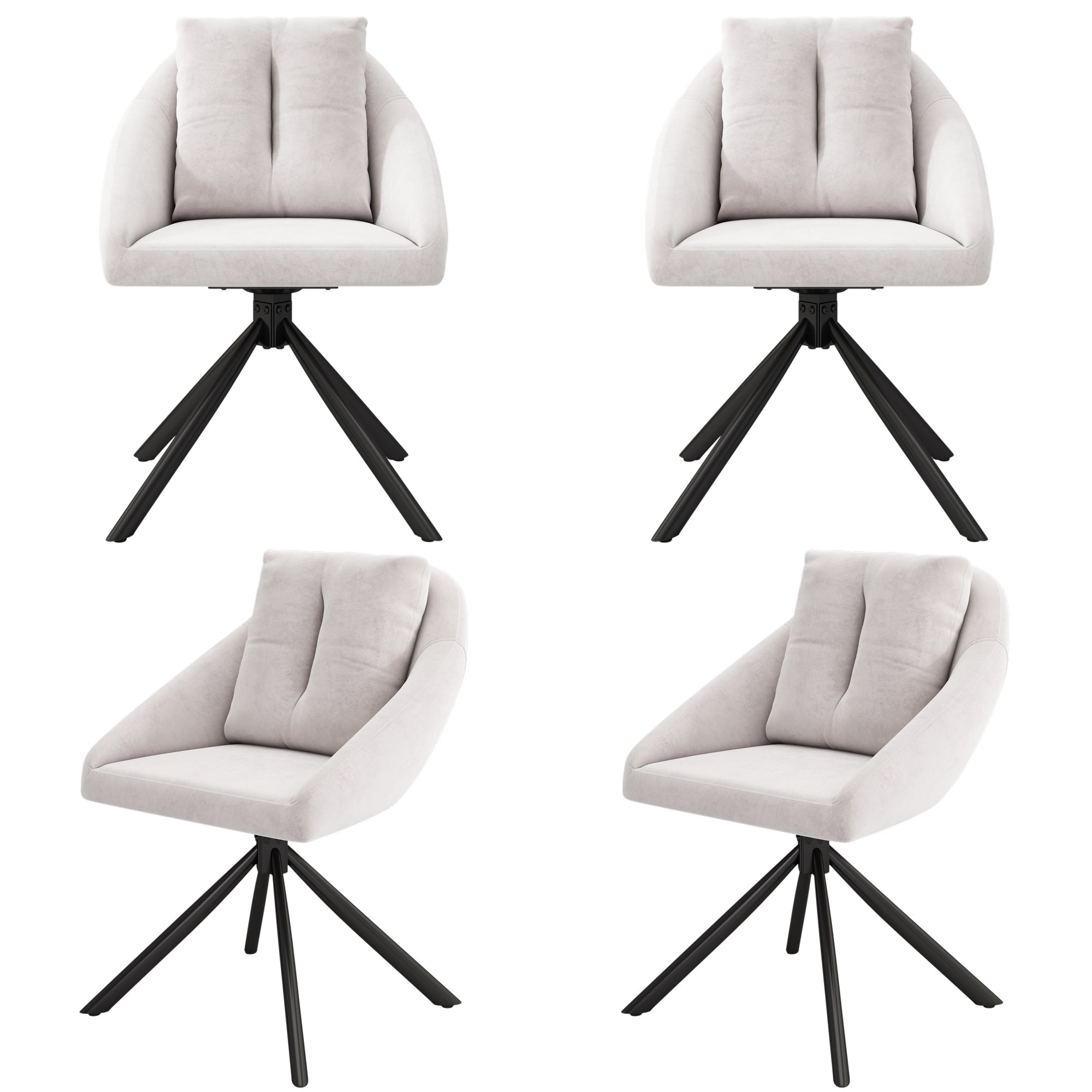 Logidon Beige Velvet Swivel Chair, Ergonomic Design, Set of 4