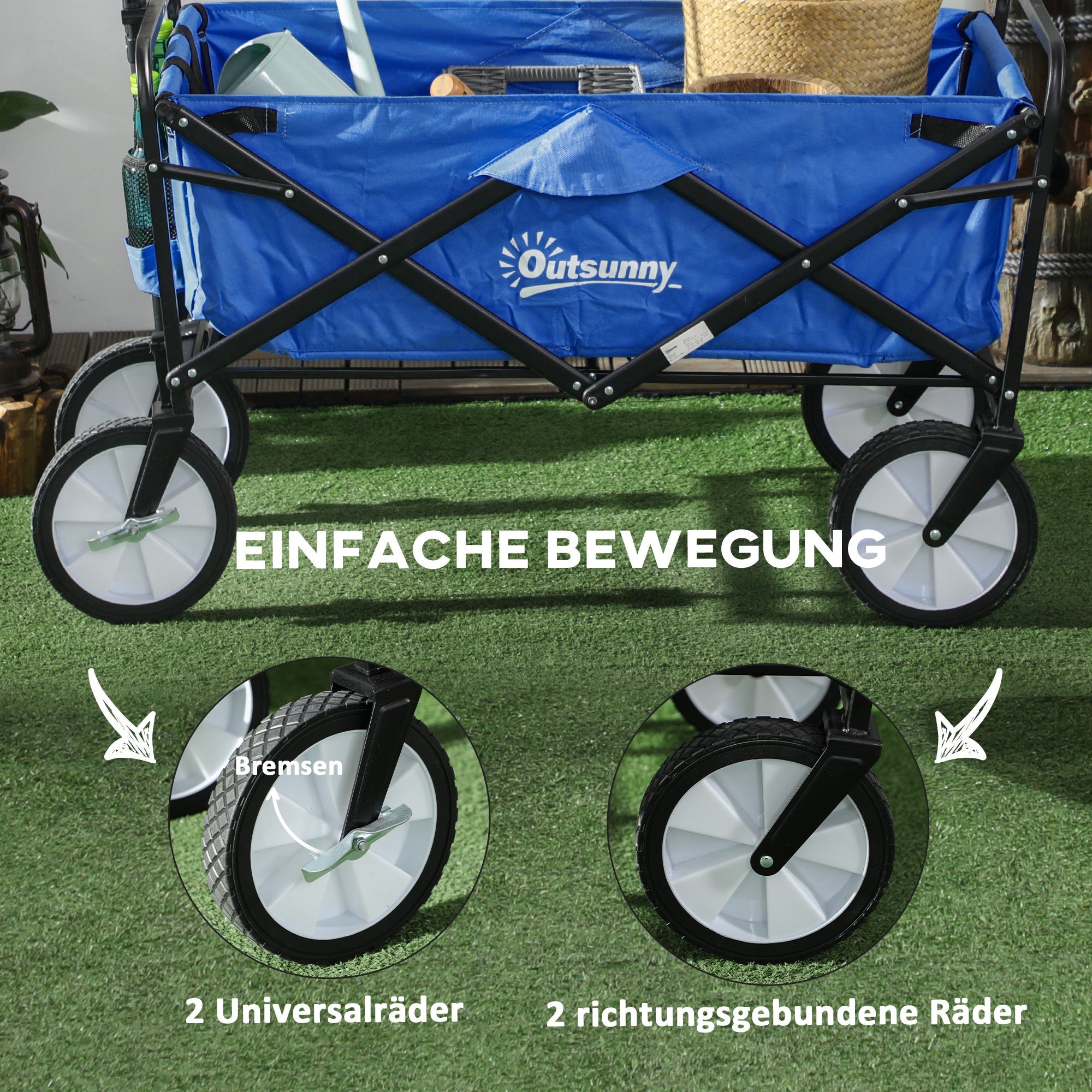 Logidon opvouwbare bolderkar 360 graden blauw stalen frame 93x49x100 cm