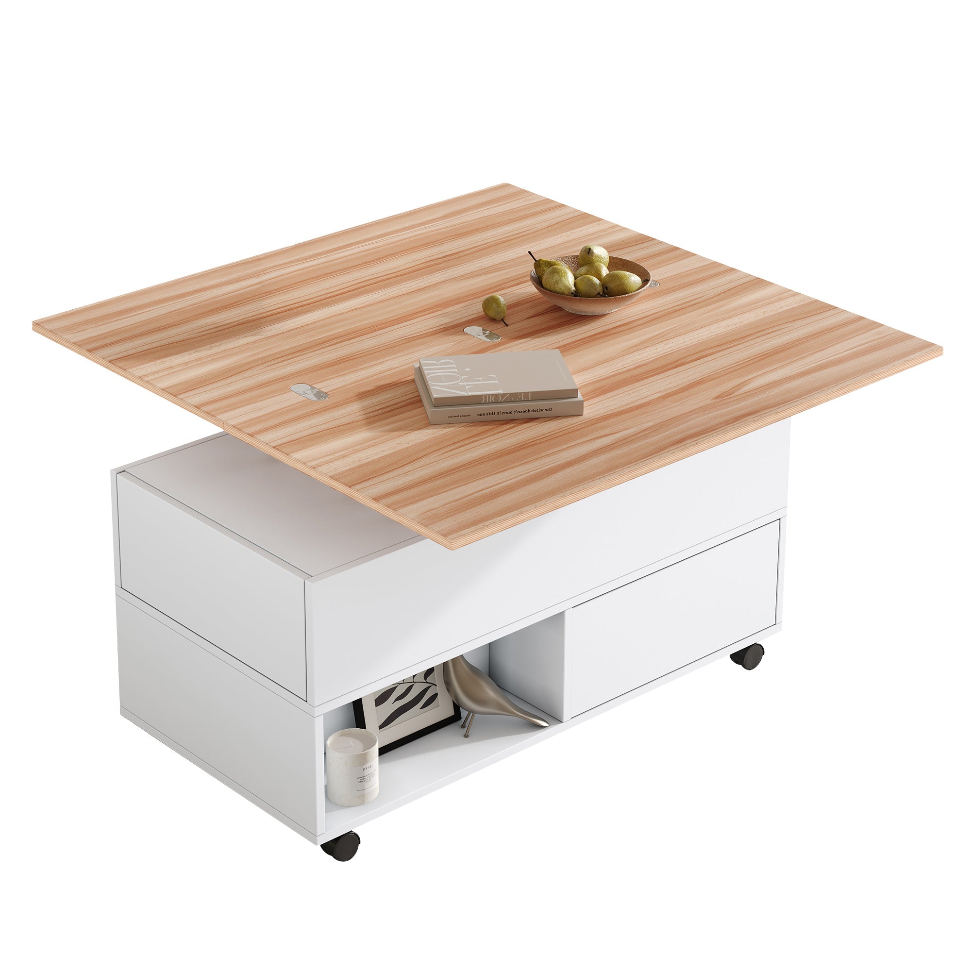 Logidon salontafel Lift Top 100x50 wit houtlook met 4 lades