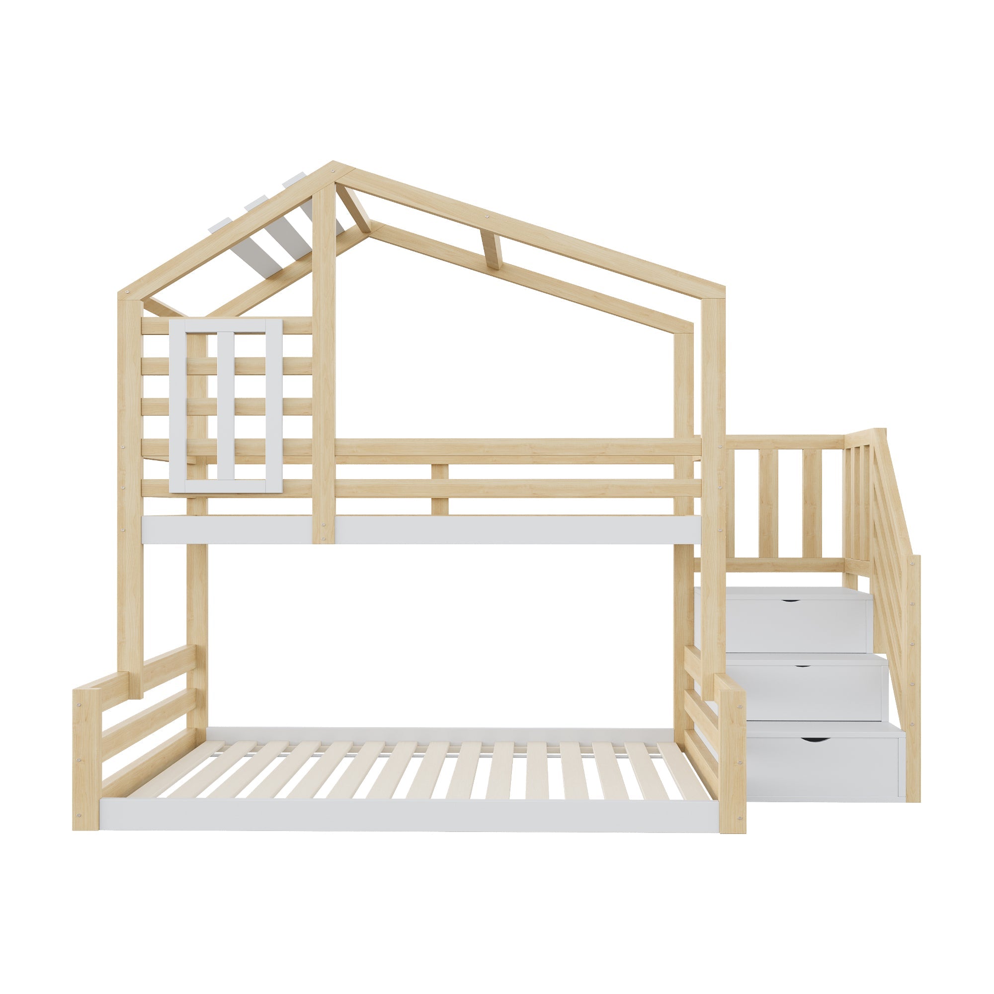 Logidon stapelbed 90x200 cm natuurlijk grenenhouten raamrailing